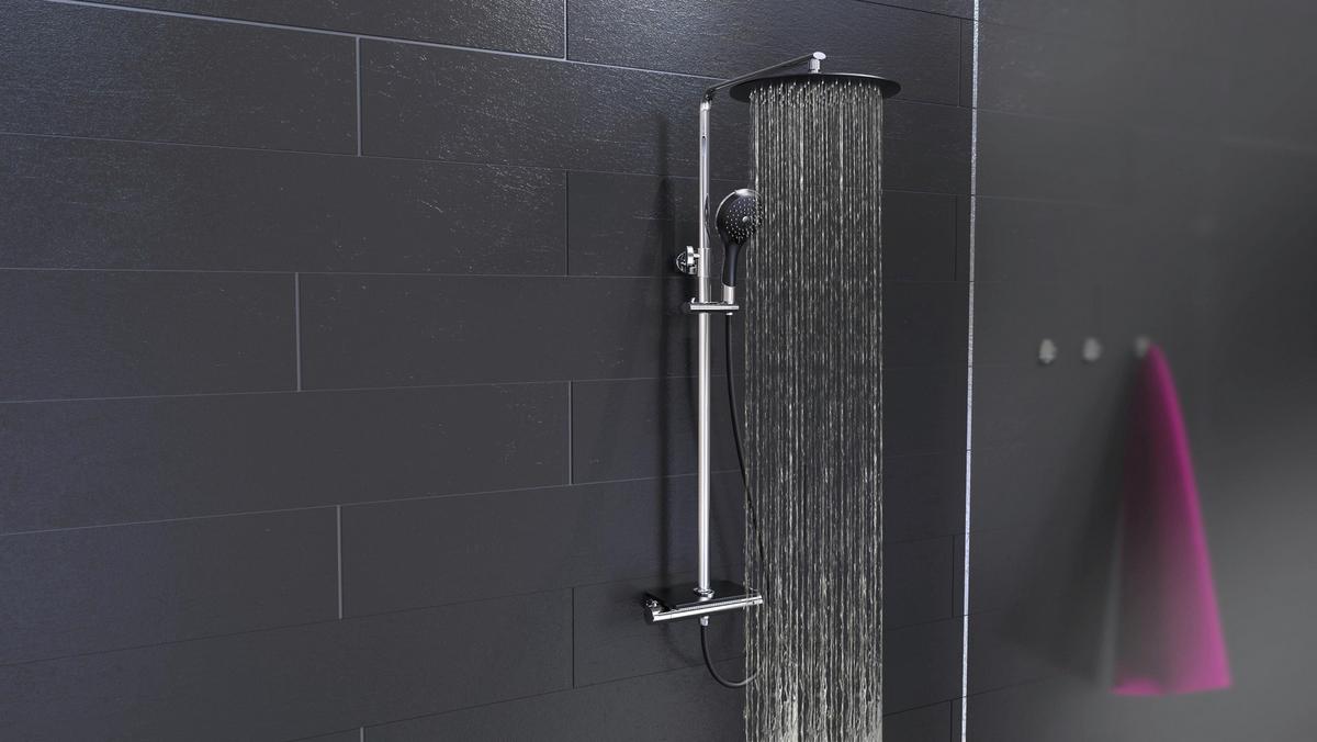 Brausegarnitur Grande Vita Schwarz verstellbar Anti-Kalk - Schwarz, Design, Kunststoff/Metall (26,8/75-118/38,6cm) - Schütte