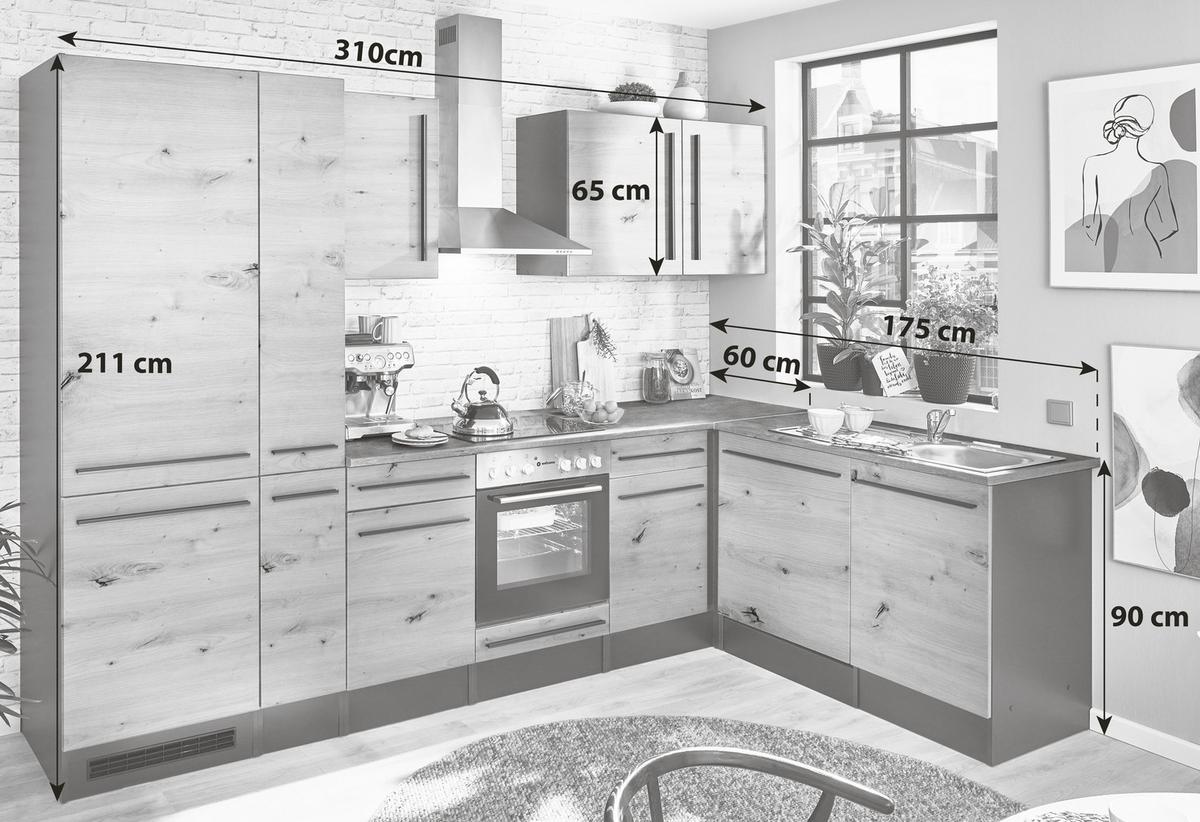 Eckküche Jazz 8 Mit Geräte 310x175 Anthrazit/eiche Dekor - Anthrazit/Eiche Artisan, LIFESTYLE, Holzwerkstoff (310/175cm) - P & B