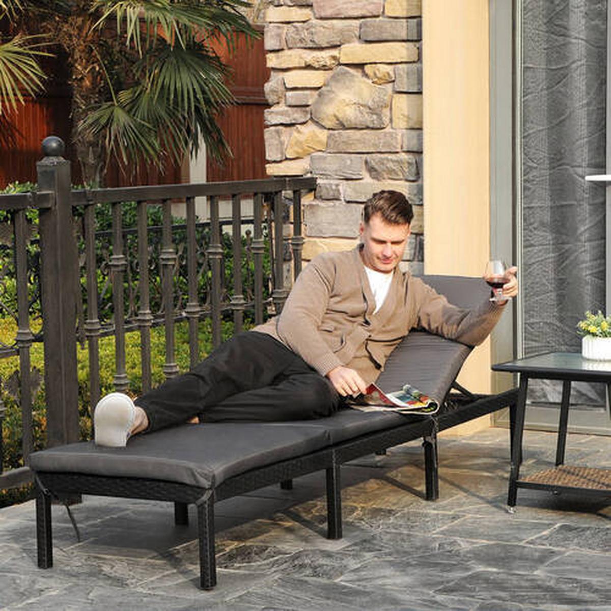 Gartenliege Schwarz Klappbar, B: 59 Cm - Schwarz, MODERN, Kunststoff/Textil (59/33/198cm) - Modante