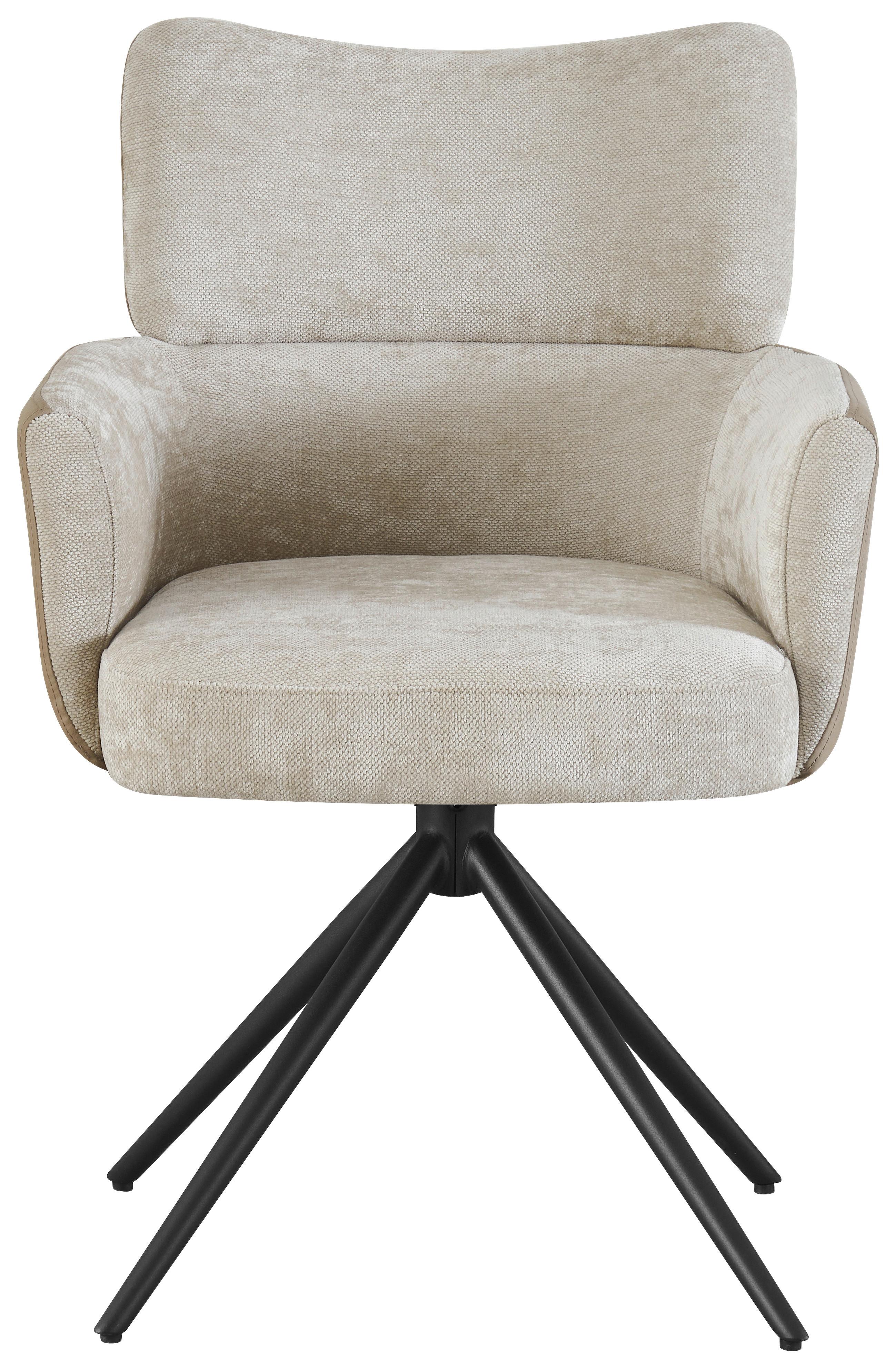 Armlehnstuhl Maja Webstoff Beige, B: 58 cm - Beige/Schwarz, KONVENTIONELL, Textil/Metall (58/84/64cm) - MID.YOU