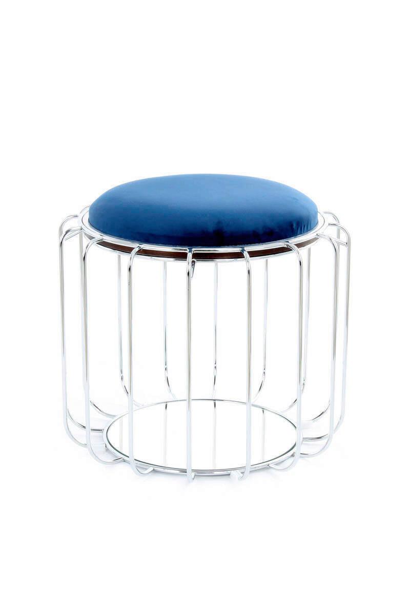 Beistelltisch/Pouf 2 in 1 Comfortable Silber/Dunkelblau - Silberfarben/Dunkelblau, Basics, Glas/Holzwerkstoff (50/50/45cm) - Kayoom