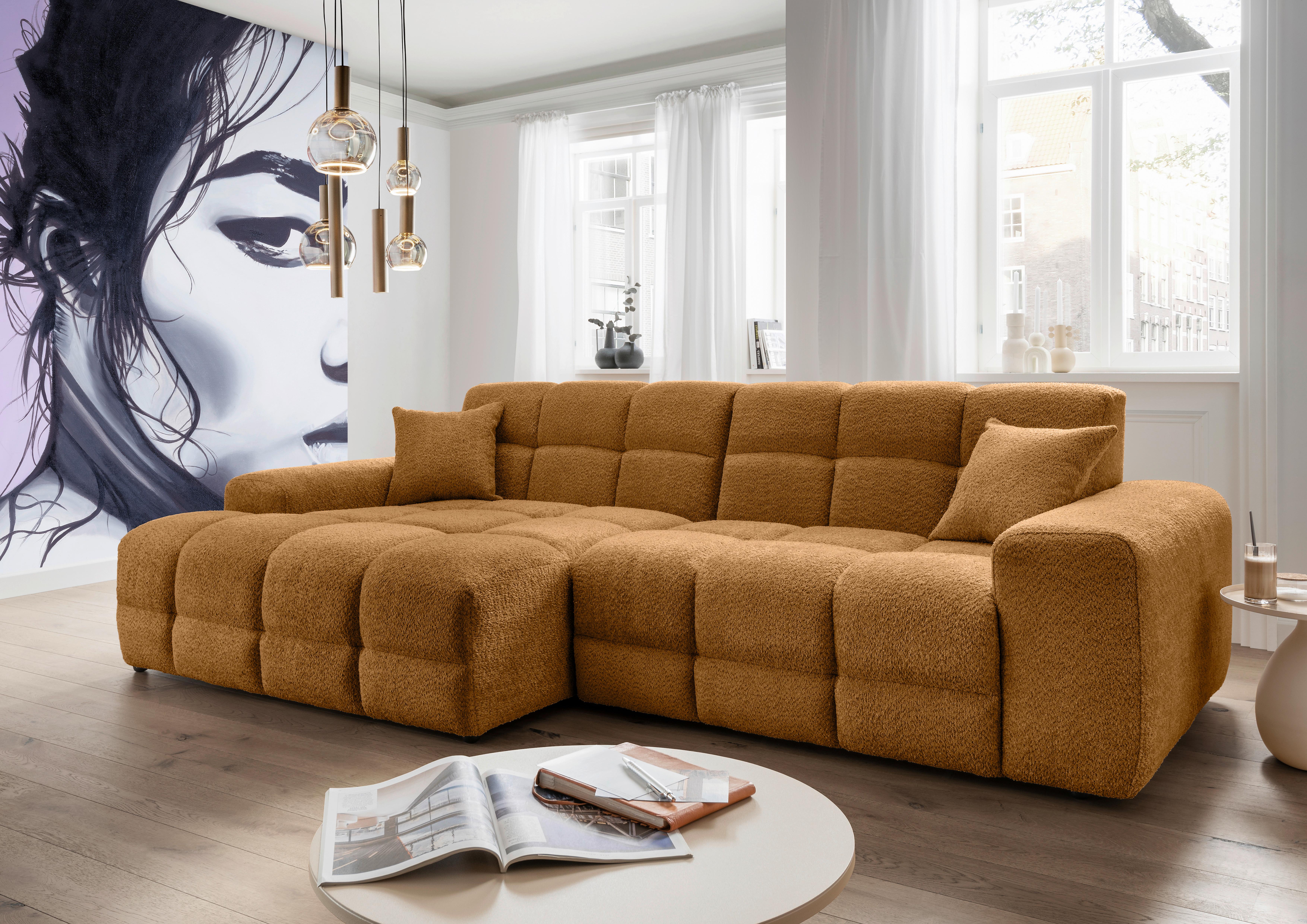 Ecksofa Bosco Goldfarben S: 152x301 cm - Goldfarben/Schwarz, MODERN, Textil (152/301cm) - Livetastic