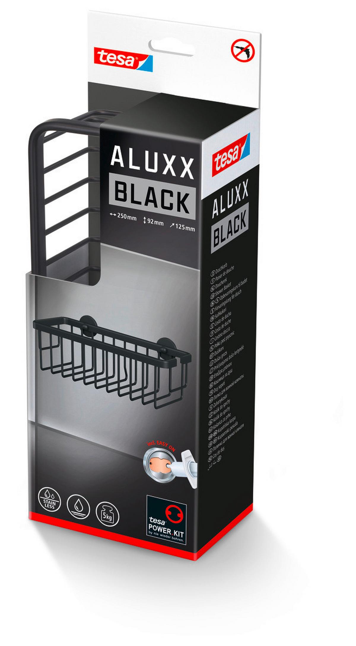 Duschablage Aluxx Schwarz B: 25 cm - Schwarz, Trend, Metall (25/12,5/9,2cm) - Tesa