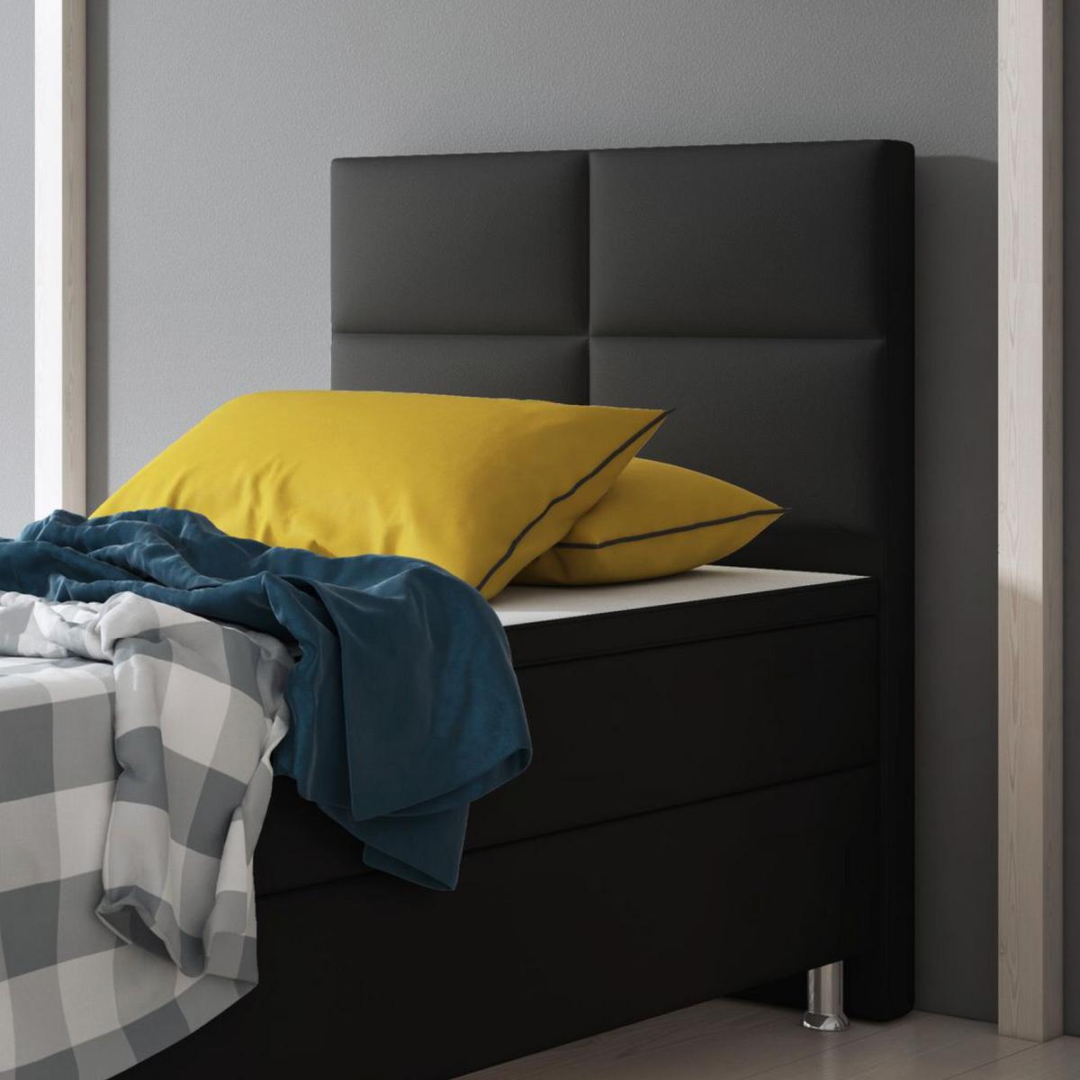Boxspringbett Mit Topper 90x200 Cm Miami-Bk - Silberfarben/Schwarz, KONVENTIONELL, Leder/Textil (90/115/210cm) - MID.YOU