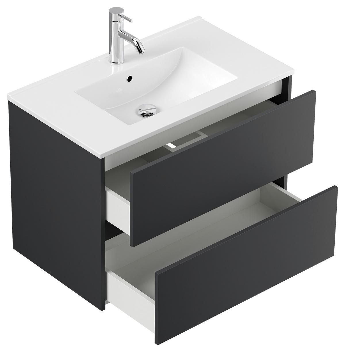 Waschtischkombi Limes Graphitfarben B: 81 cm - Graphitfarben/Weiß, MODERN, Keramik/Holzwerkstoff (81/58,7/46,5cm) - MID.YOU