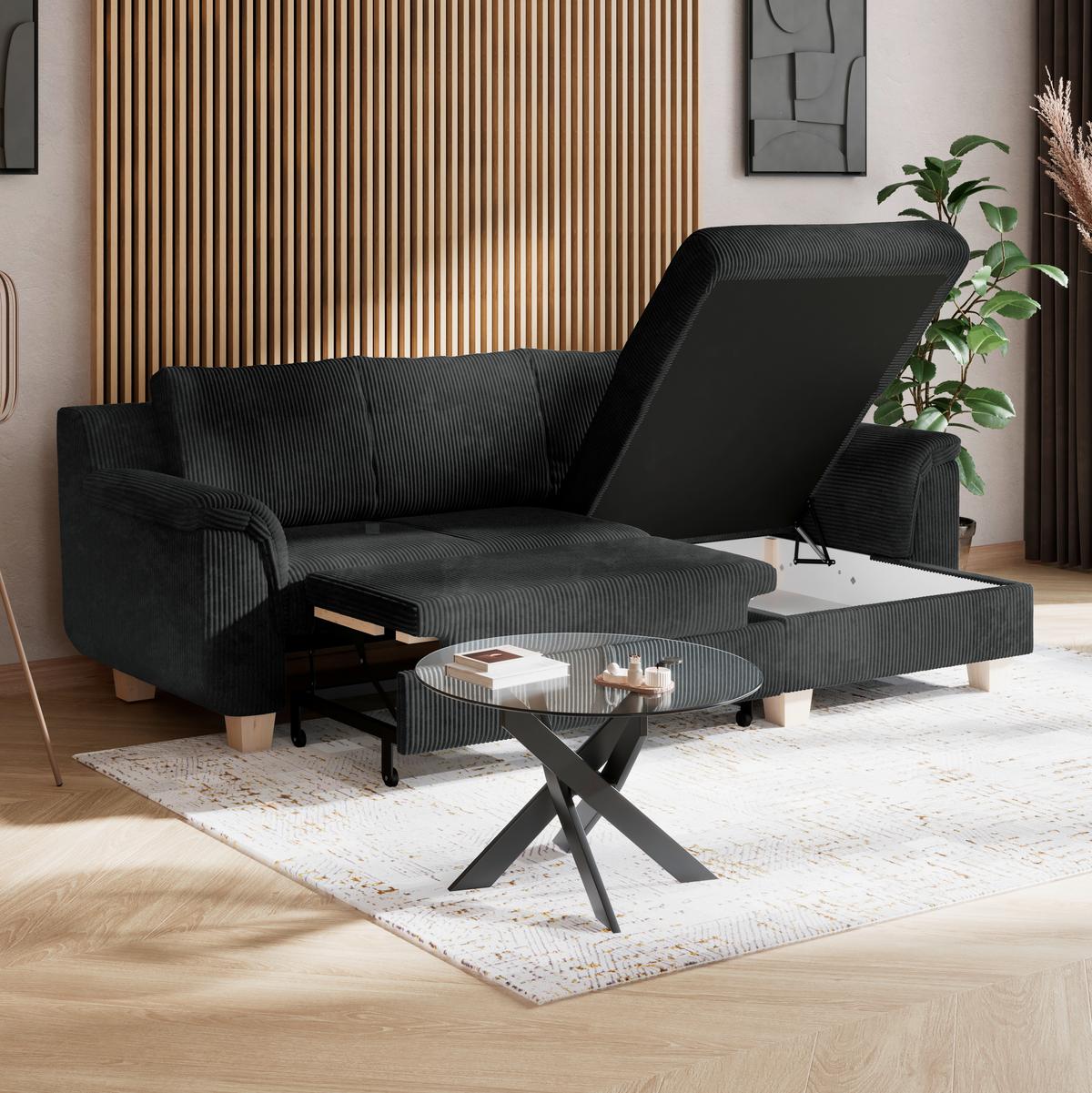 Rohová sedacia súprava ALEX, tmavosivý menčester - prírodná farba/tmavosivá, Modern, textil/plast (246/88cm)