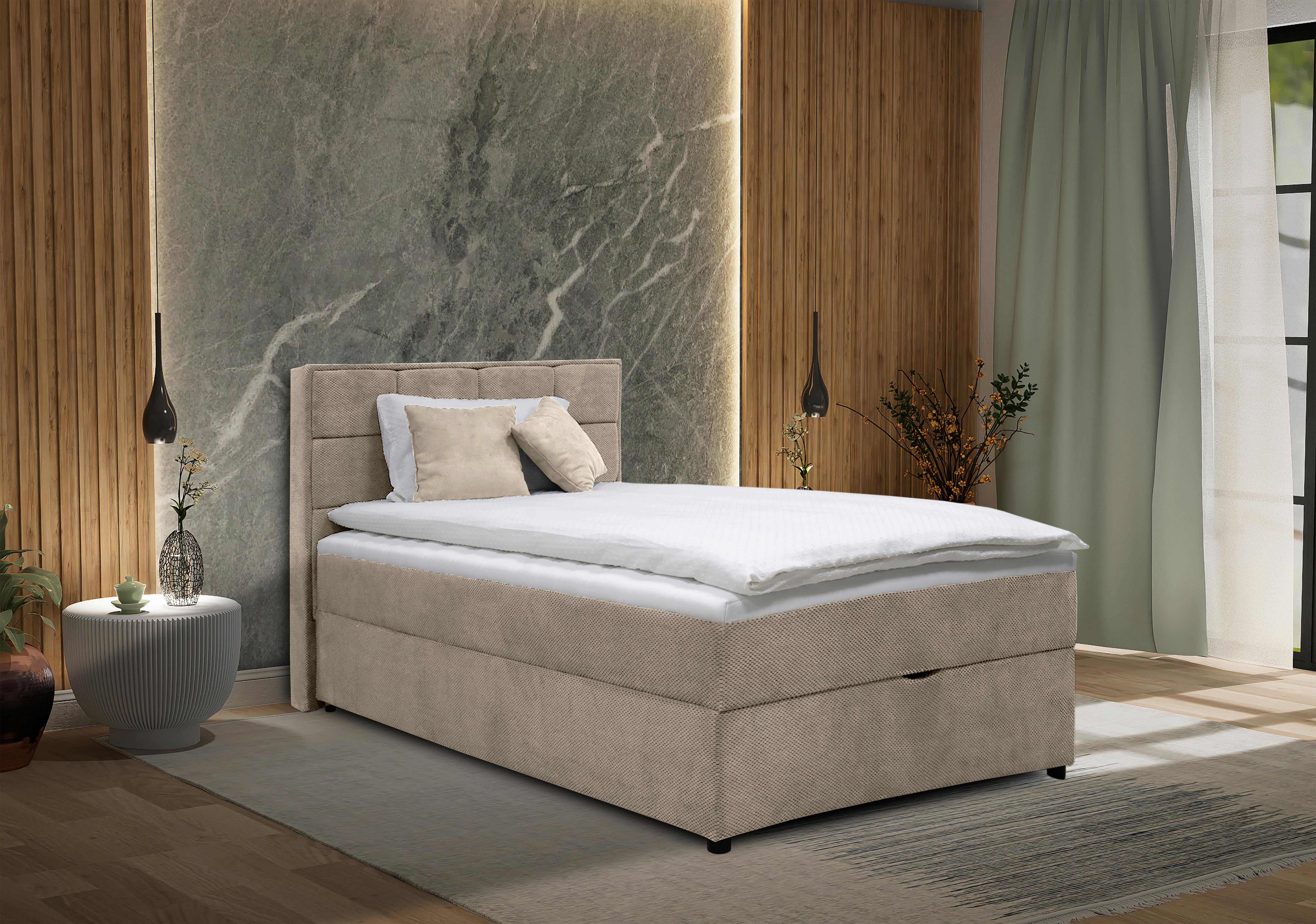 Boxbett mit Bettkasten Catania 140x200 cm Creme - Creme, MODERN, Holz/Holzwerkstoff (140/200cm) - MID.YOU