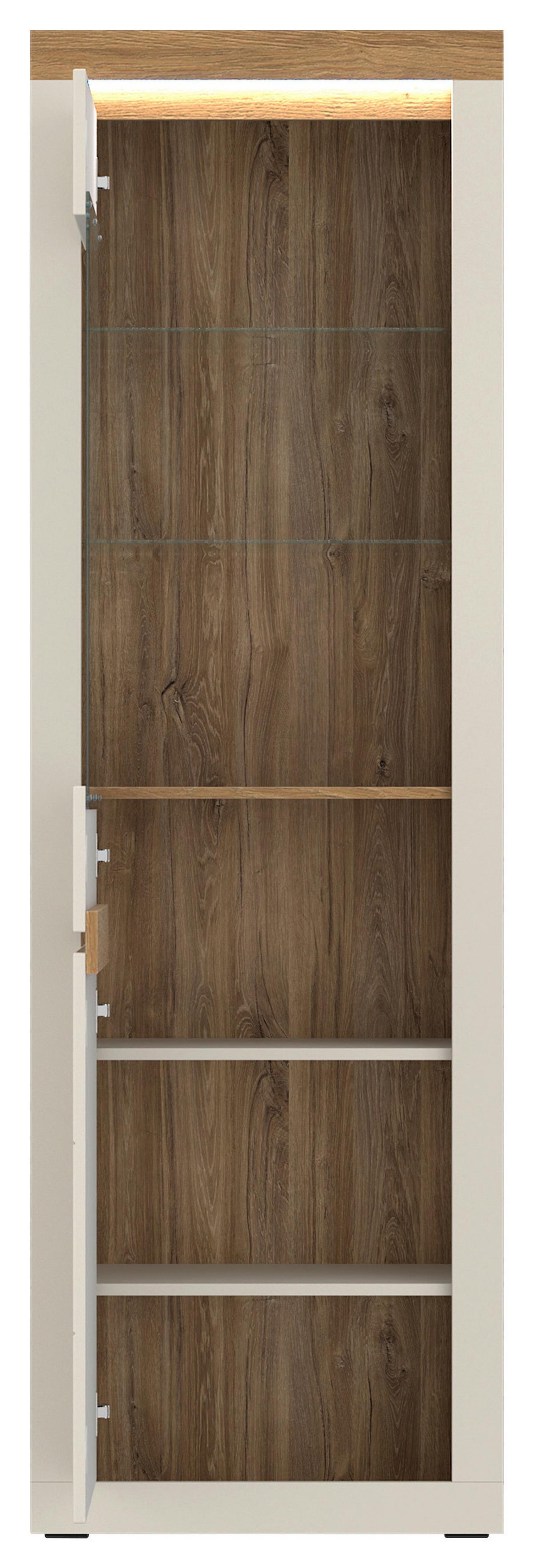 Vitrine Naxxar Eichefarben/kaschmir B: 64,2cm - Kaschmir/Eichefarben, Trend, Glas/Holzwerkstoff (64,2/204,7/39,6cm)