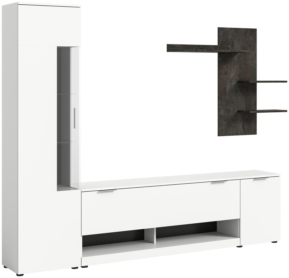 Szekrénysor Ben - fehér/szürke, Design, faalapú anyag/Üveg (250/190/35cm) - Livetastic
