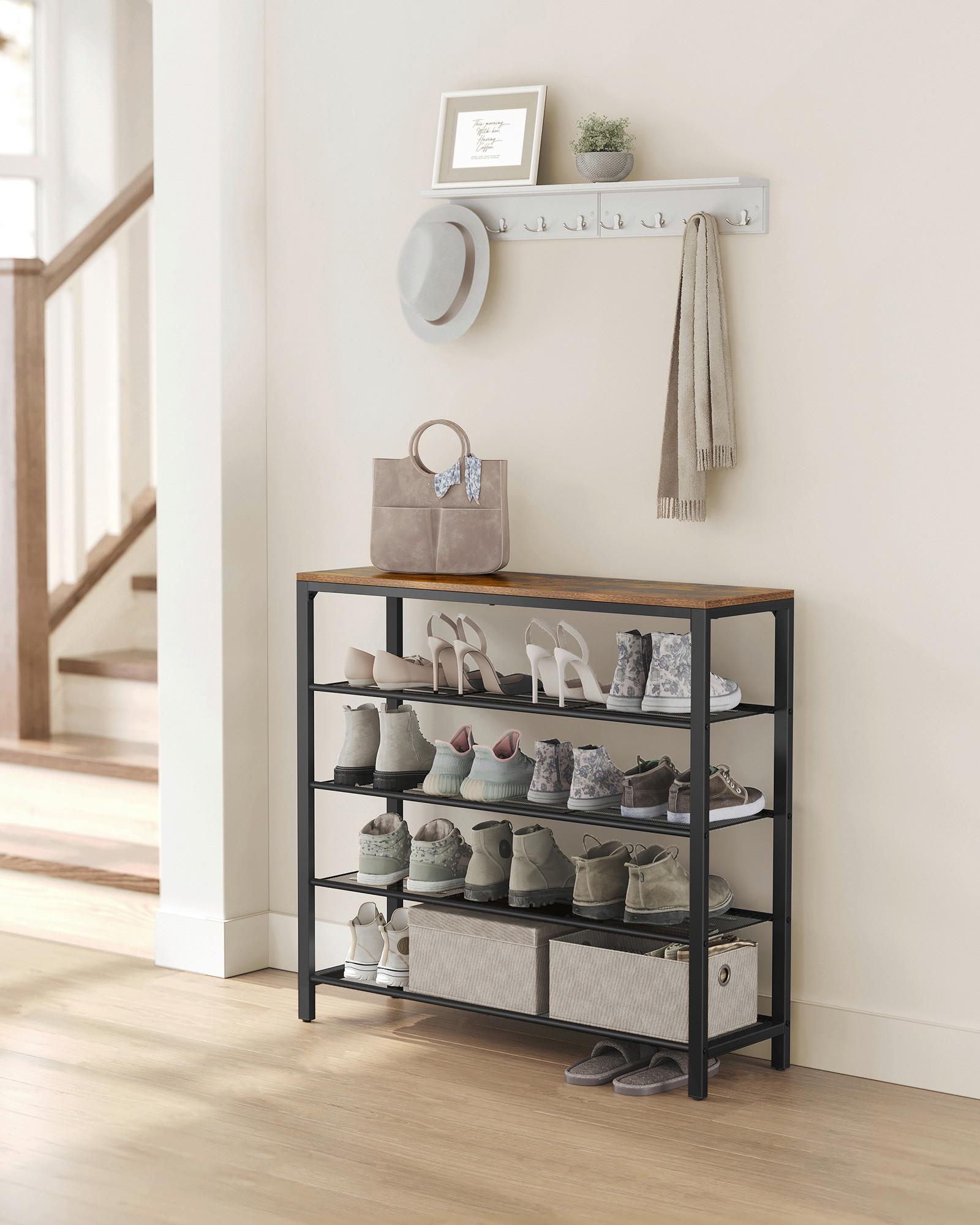 Schuhablage Platz für 16 Schuhpaare, B: 100 cm - Schwarz/Braun, Trend, Holzwerkstoff/Metall (100/92,5/30cm) - Boxxx