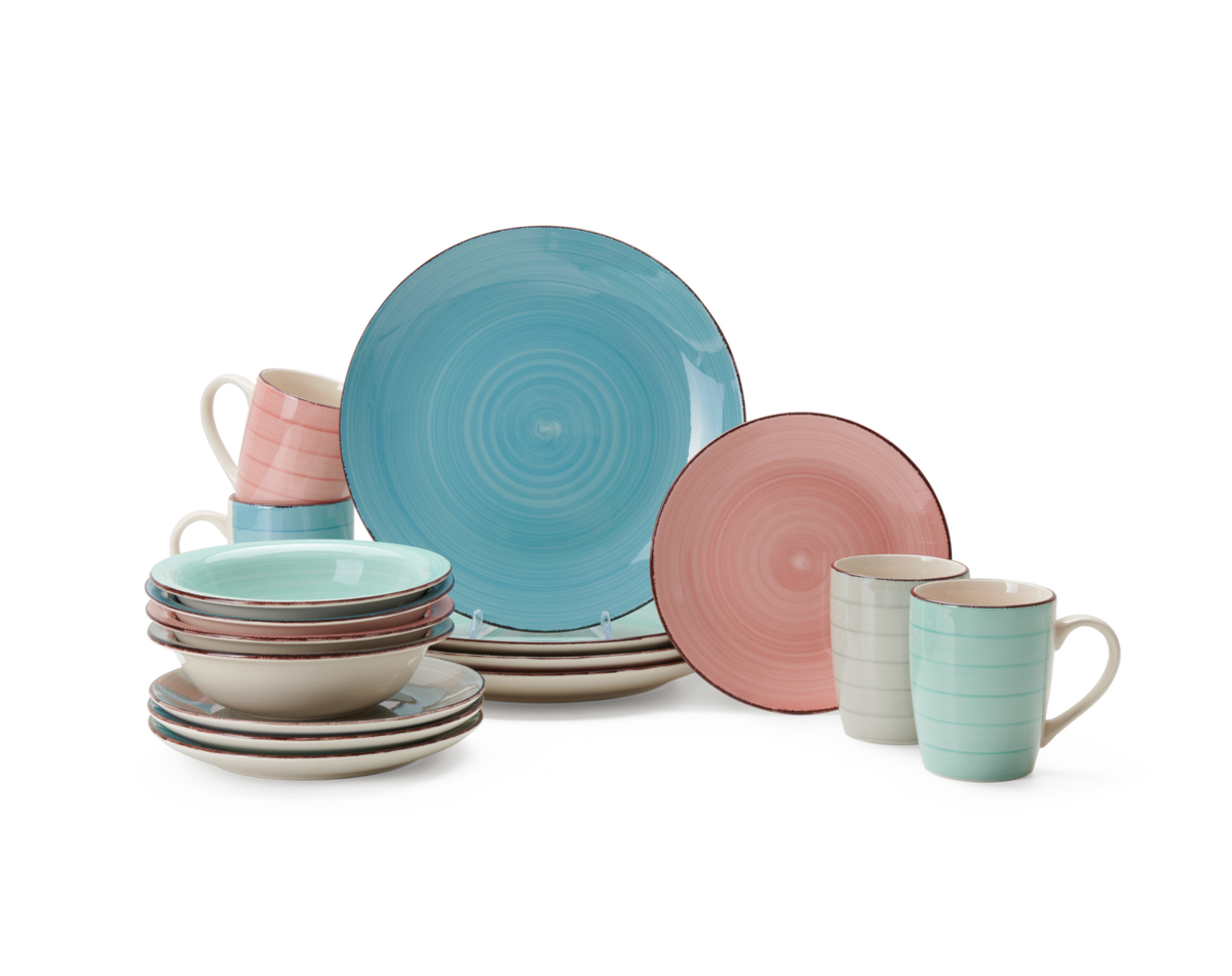 Kombinovaný servis Verona, 16-dielna pre 4 osoby - modrá/pink, Konventionell, keramika - Modern Living