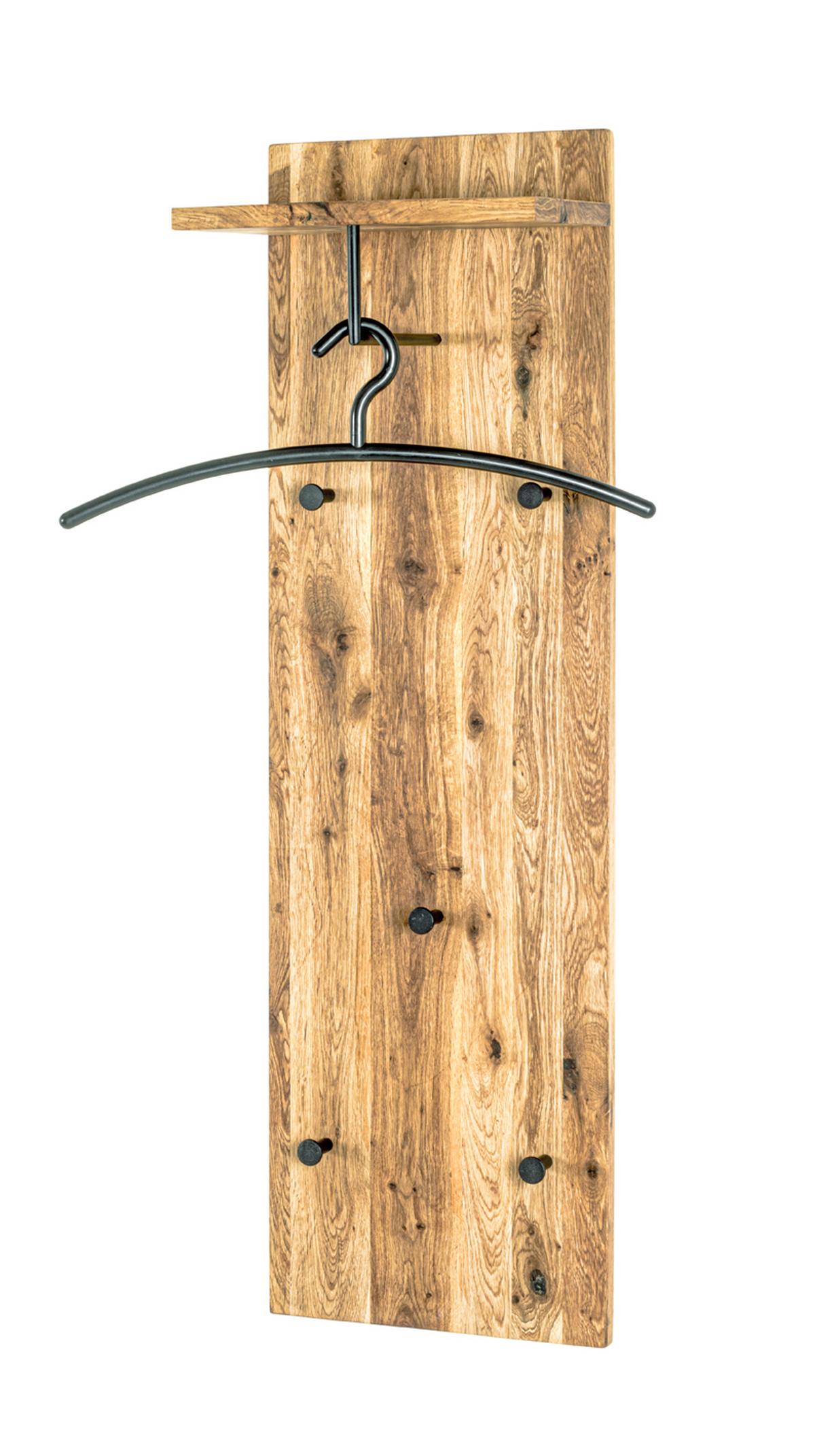 Garderobenpaneel Eiche Massiv Hutablage 5 Haken B: 30 Cm - Eichefarben/Schwarz, Basics, Holz/Metall (30/100/20cm)