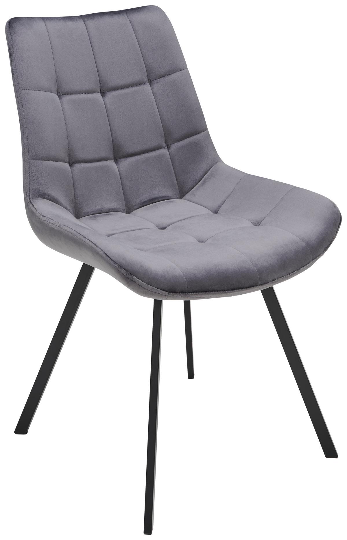 Schalenstuhl-Set 4er Chris Grau Samt Gepolstert - Schwarz/Grau, MODERN, Textil/Metall (54/86/62cm) - Luca Bessoni