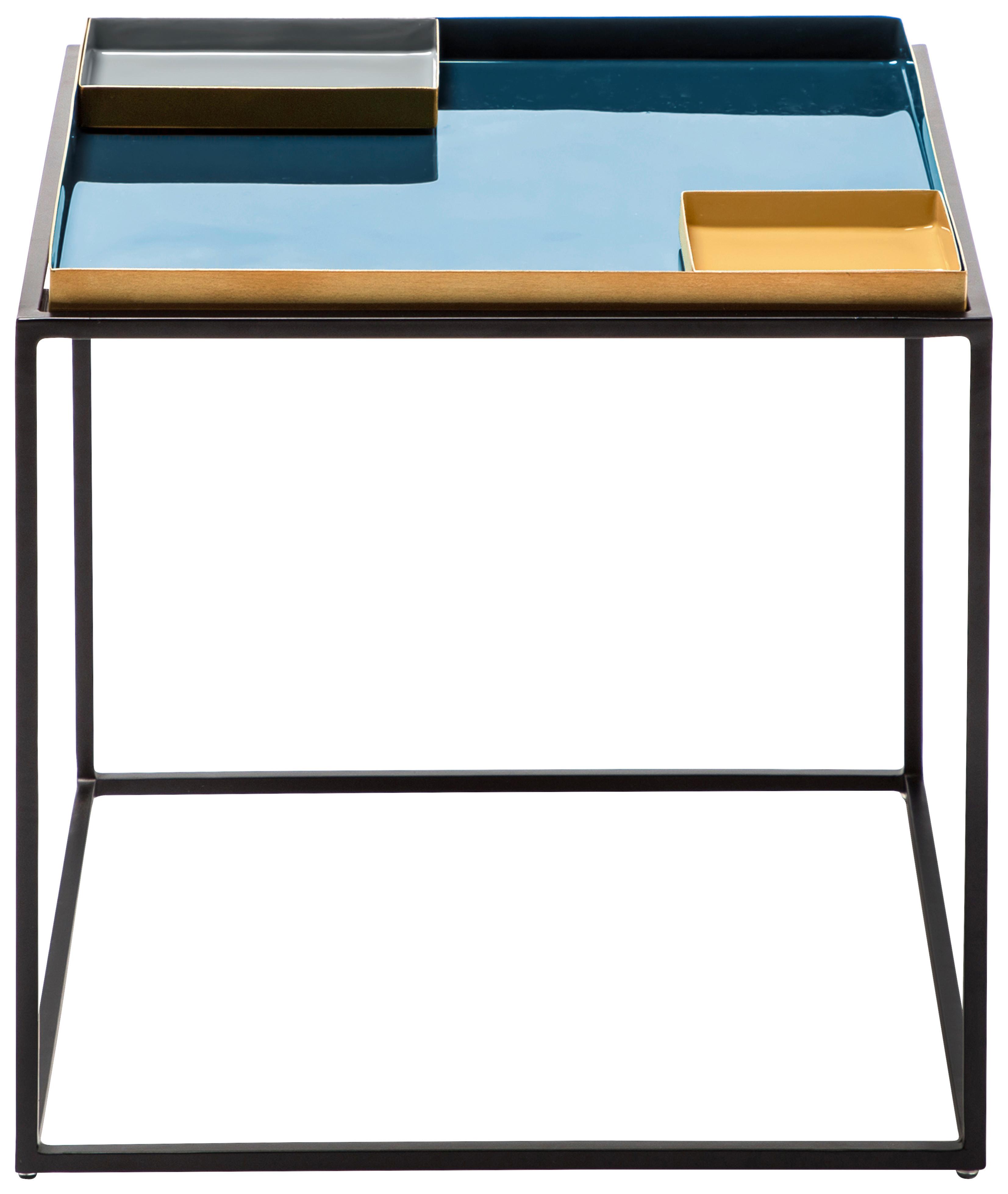 Beistelltisch Famosa 260 Blau/Grau/Orange B: 40 cm - Blau/Schwarz, Design, Metall (40/40/40cm) - Kayoom