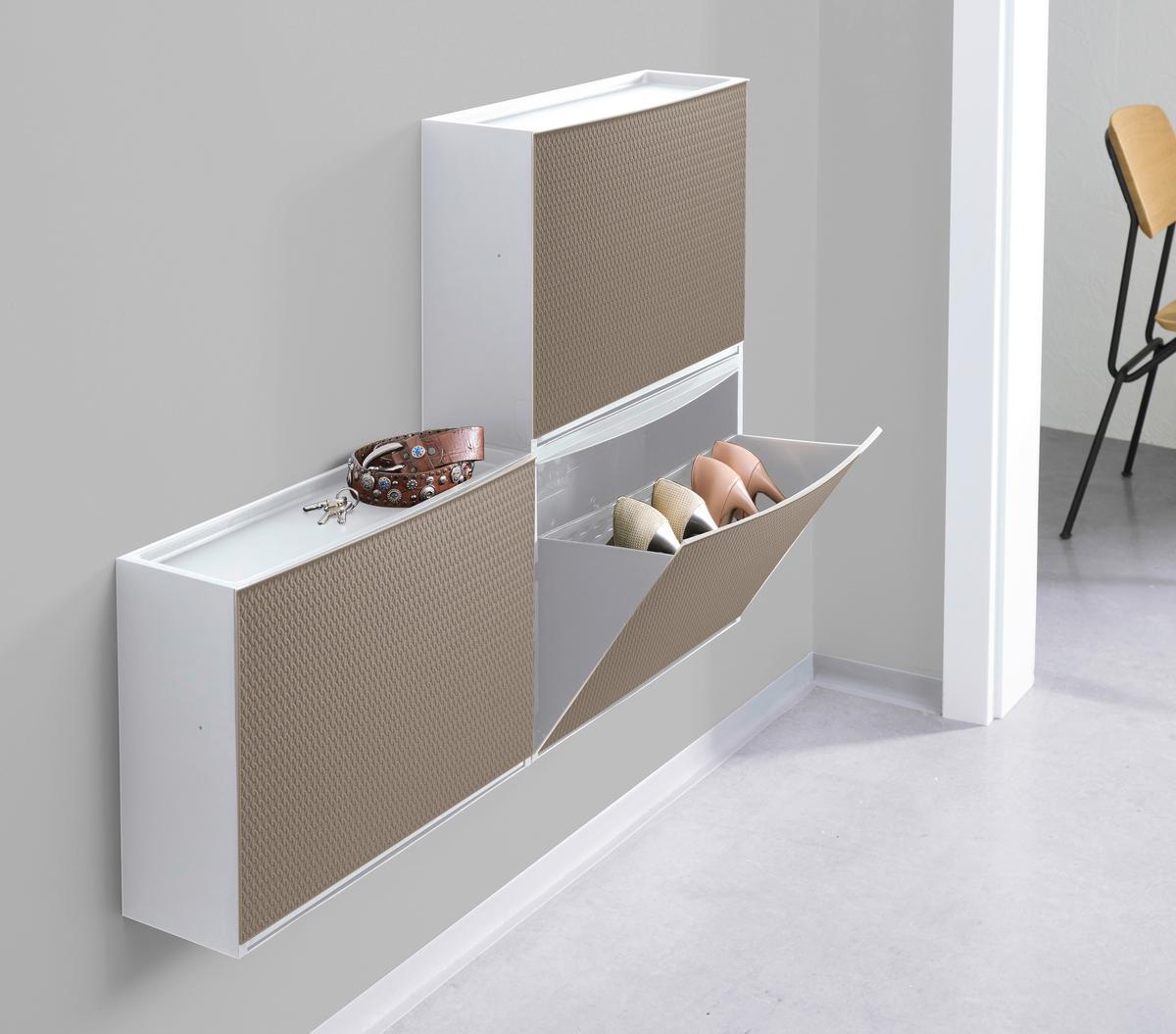 Schuhkipper Strick 2-3 Paare Taupe/weiß B: 16 Cm - Taupe/Weiß, Basics, Kunststoff (51,5/16/39cm)