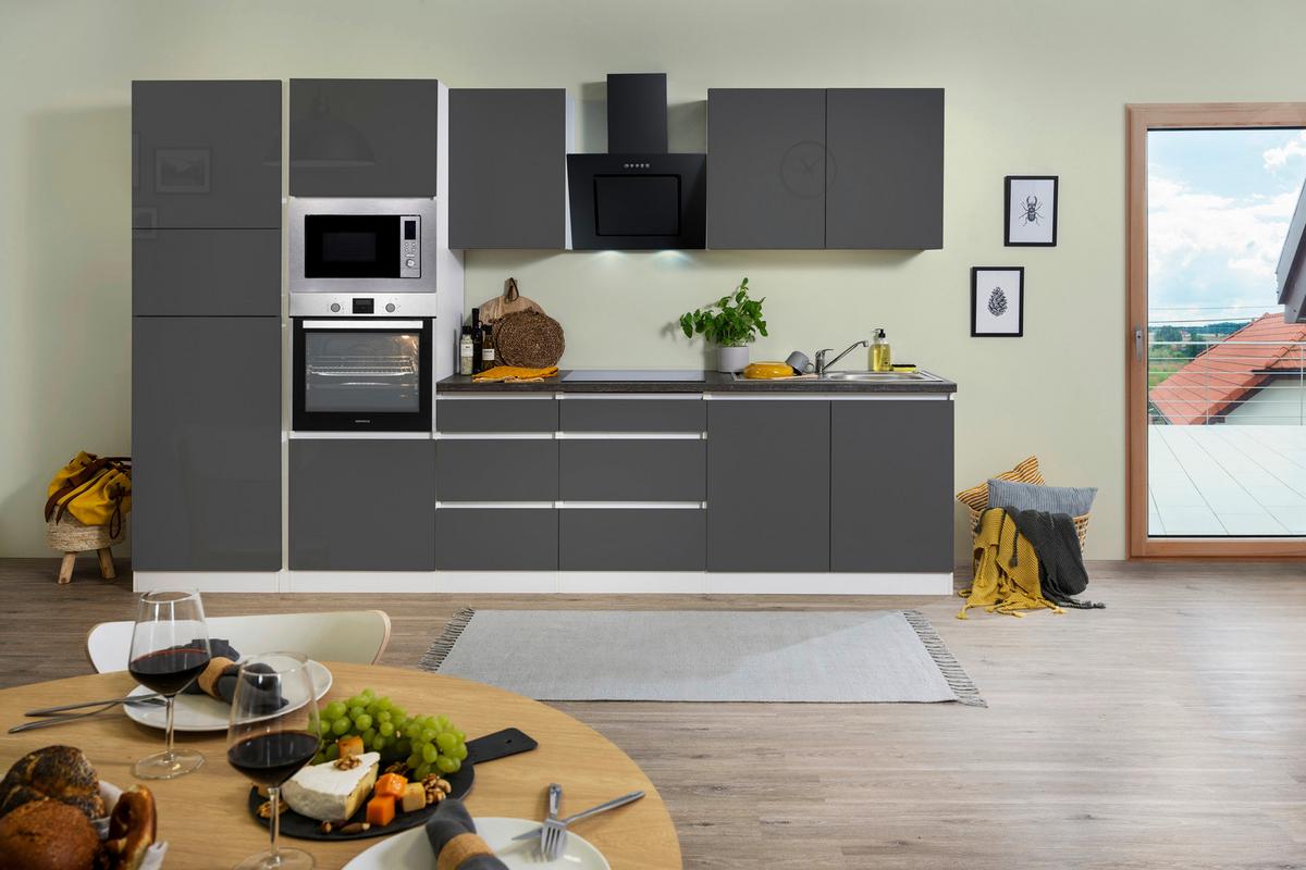 Küchenblock Lorena Küchenblock 335 cm - Grau Hochglanz/Graphitfarben, Basics, Holzwerkstoff (335cm) - Respekta