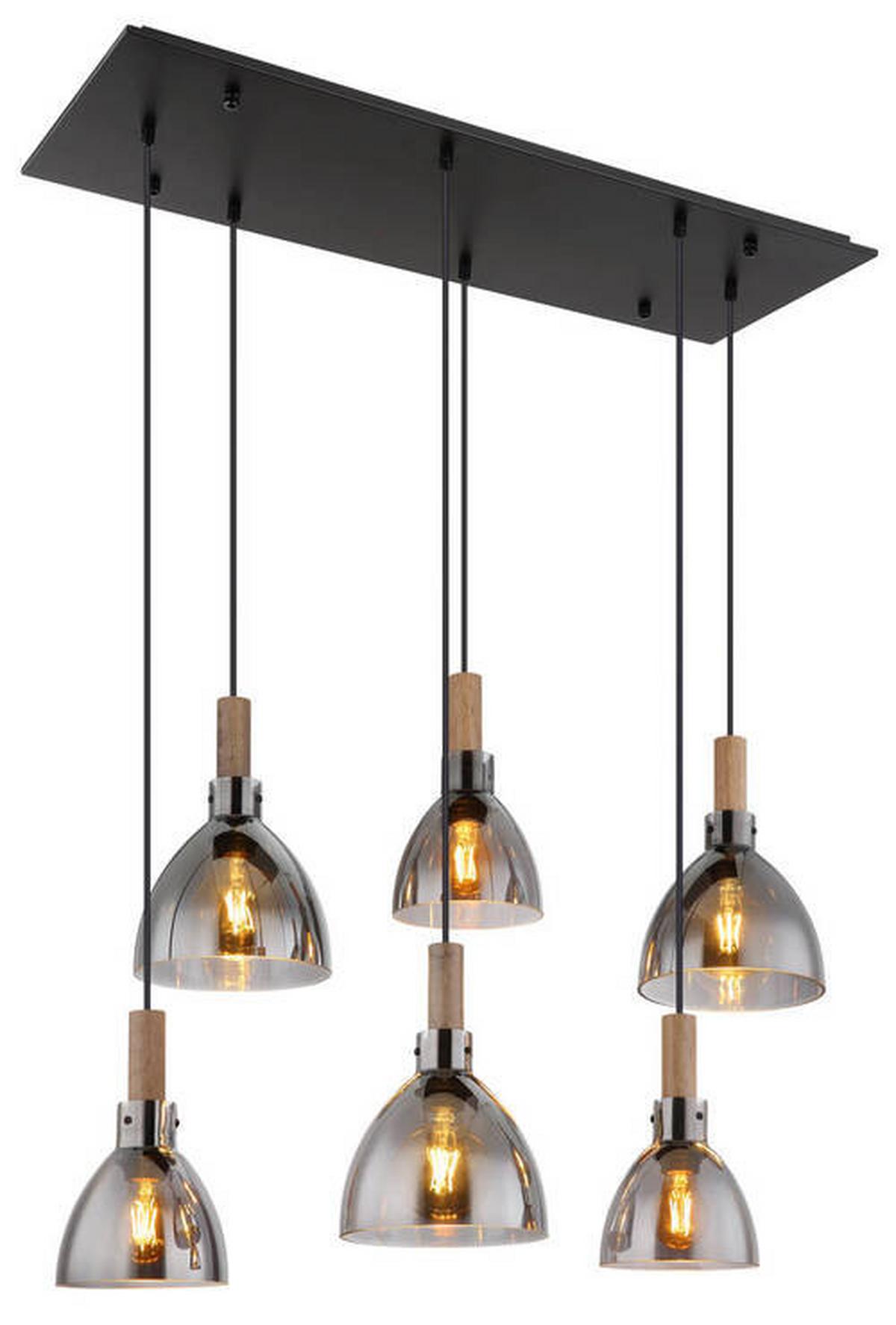 Függőlámpa 15550-6h - fekete, Design, faalapú anyag/Üveg (80/30/120cm) - Globo