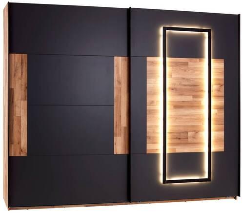 Schwebetürenschrank + Led 270cm , Graphit/Eiche Dekor - Eichefarben/Graphitfarben, KONVENTIONELL, Holzwerkstoff (270/225,5/60cm) - James Wood