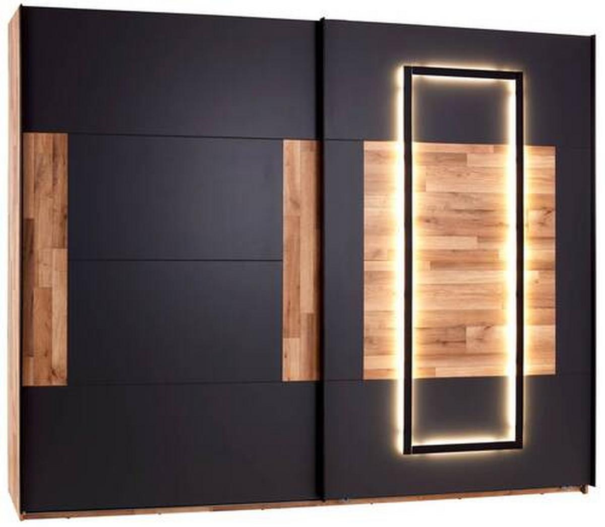 Schwebetürenschrank + Led 270cm , Graphit/eiche Dekor - Eichefarben/Graphitfarben, KONVENTIONELL, Holzwerkstoff (270/225,5/60cm) - James Wood