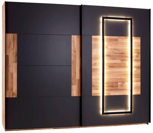 Schwebetürenschrank + Led 270cm , Graphit/eiche Dekor