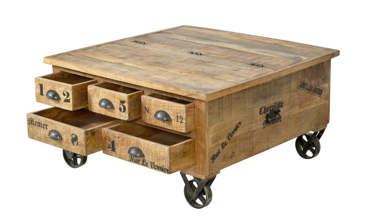COUCHTISCH Mangoholz B: 90cm - Schwarz/Naturfarben, Design, Holz/Metall (90/90/47cm) - MID.YOU