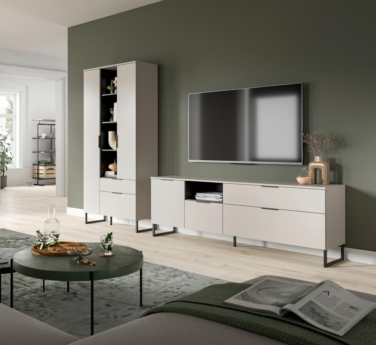 WOHNWAND Noida Kaschmirfarben B: 290cm - Kaschmir/Schwarz, Design, Holzwerkstoff (290/192/41cm) - Livetastic