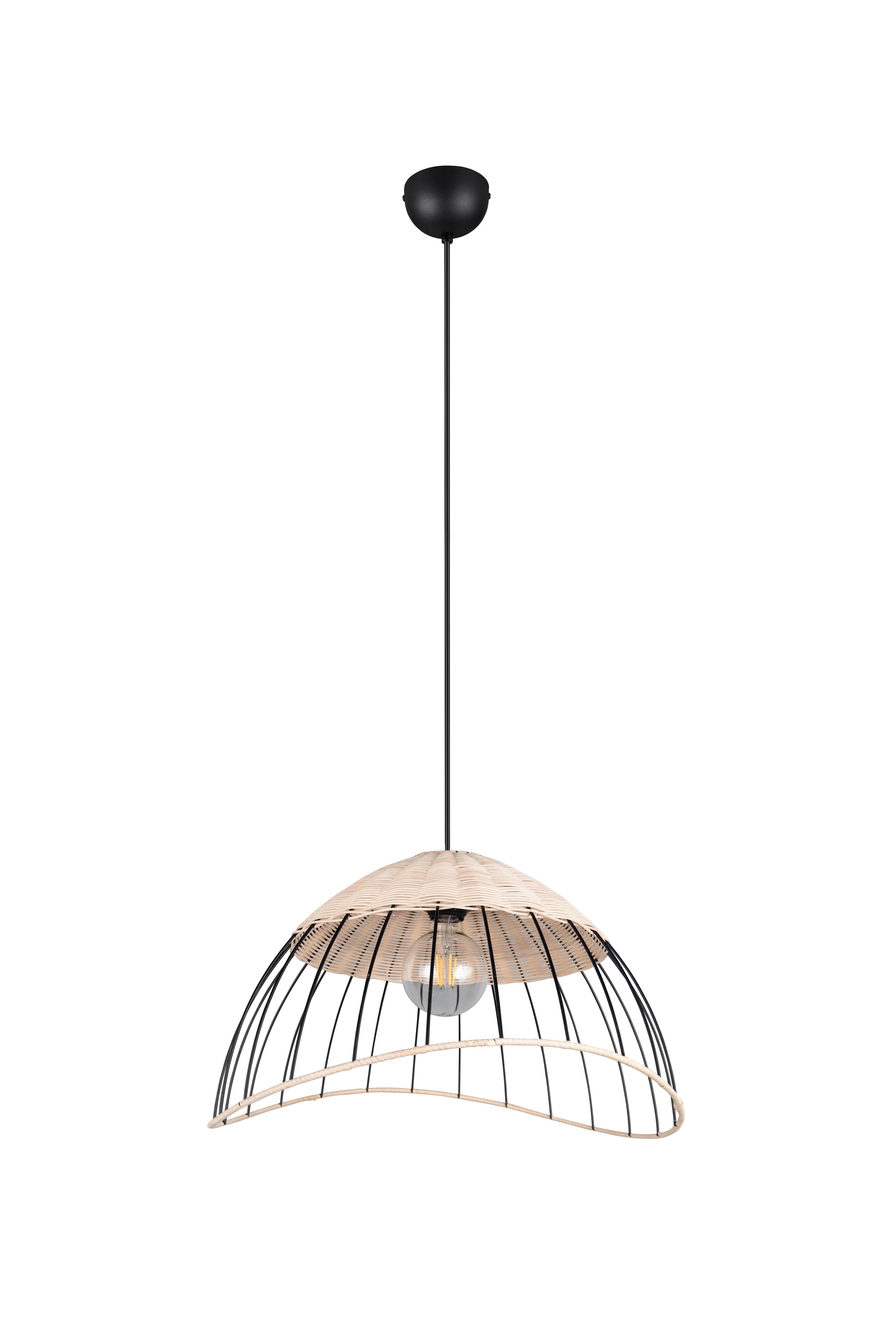 Hängeleuchte Sandrine Naturfarben Schwarz D: 48 cm - Schwarz/Naturfarben, Design, Holz/Metall (48/150cm)