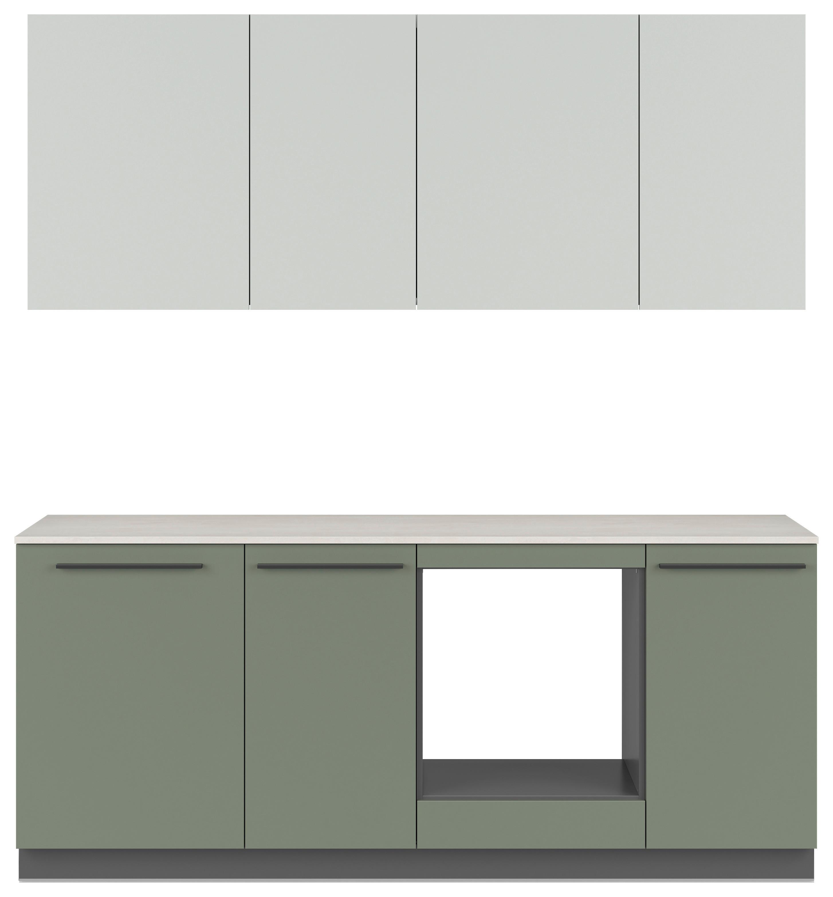 Küchenblock Milino Small-Smg/pg - Dunkelgrün/Graphitfarben, Basics, Holzwerkstoff (210cm) - Visiona