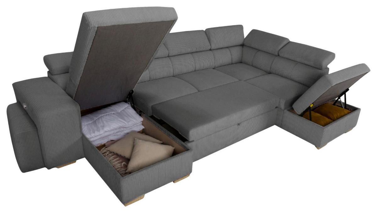 Schlafsofa mit Bettkasten Sirius XL,Anthrazit, 219x334cm - Eichefarben/Anthrazit, KONVENTIONELL, Holz/Holzwerkstoff