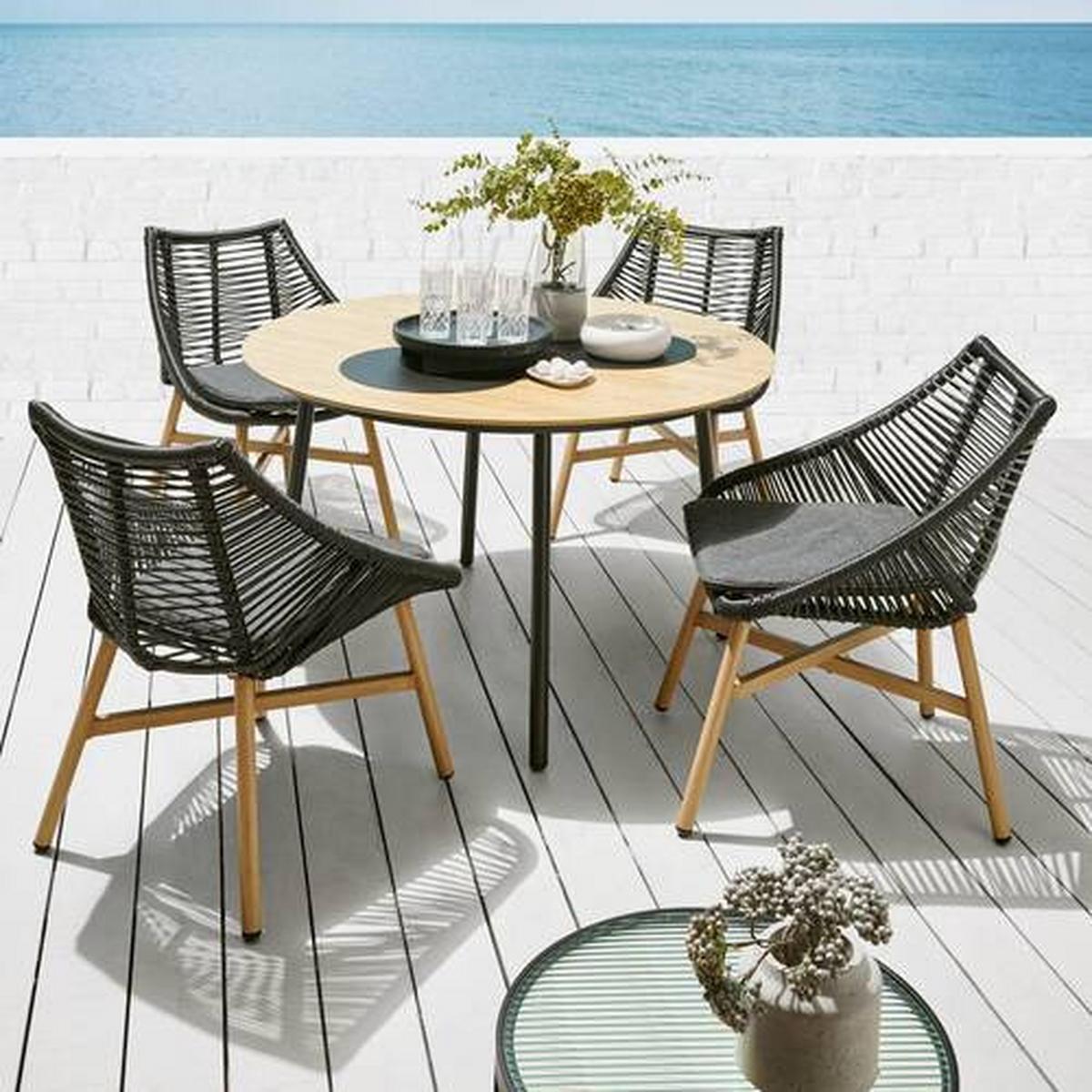 ZAHRADNÍ SESTAVA CARMELO -INT- - barvy teak/černá, Moderní, kov/textil - Premium Living