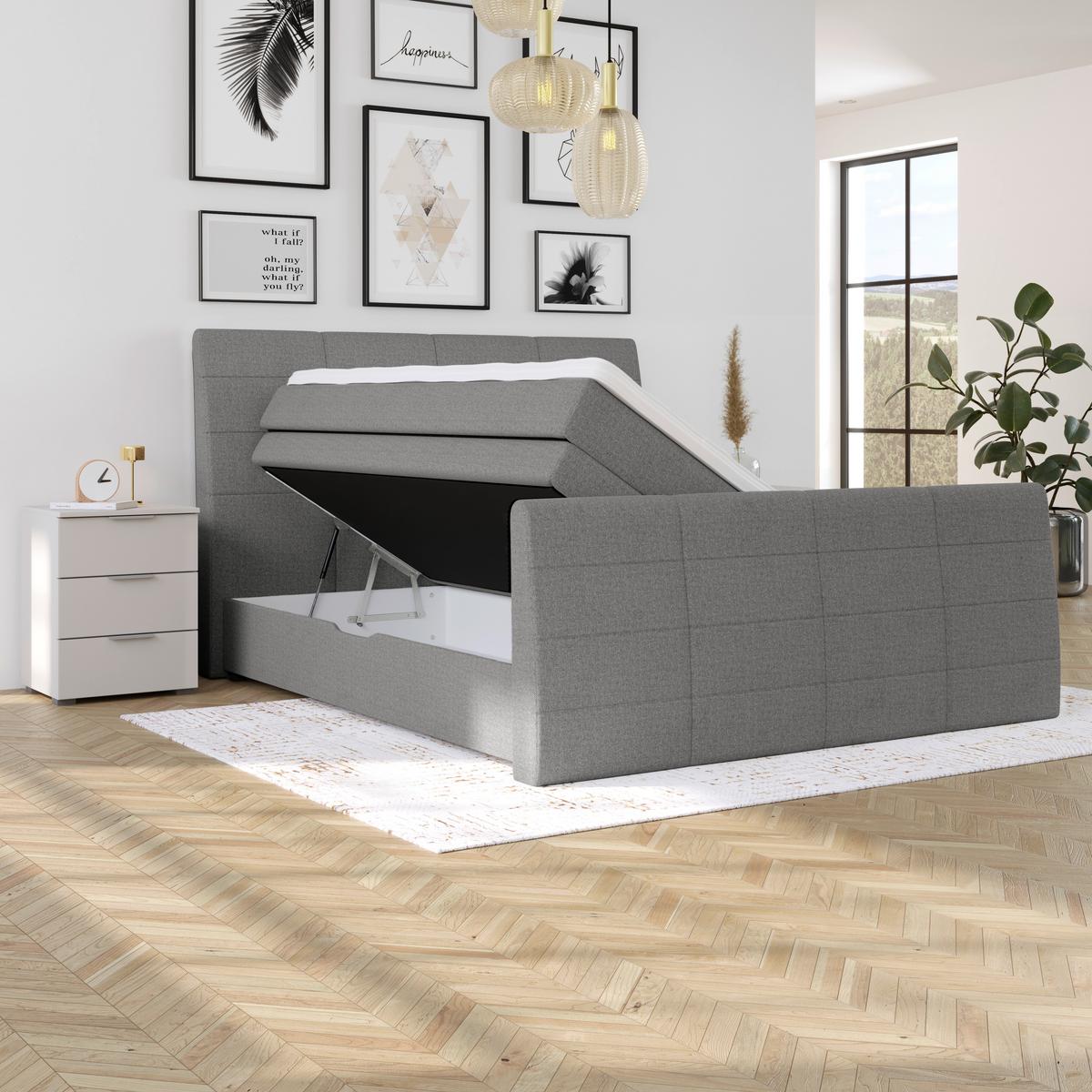 Boxspringbett Libra mit Topper 180x200 cm Grau - Graubraun/Schwarz, KONVENTIONELL, Textil (180/200cm)