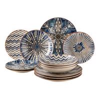 Tafelservice Iberico Blue 4 Personen Geschirr Set - Blau/Weiß, Basics, Keramik (36,3/36,5/34,1cm) - Mäser