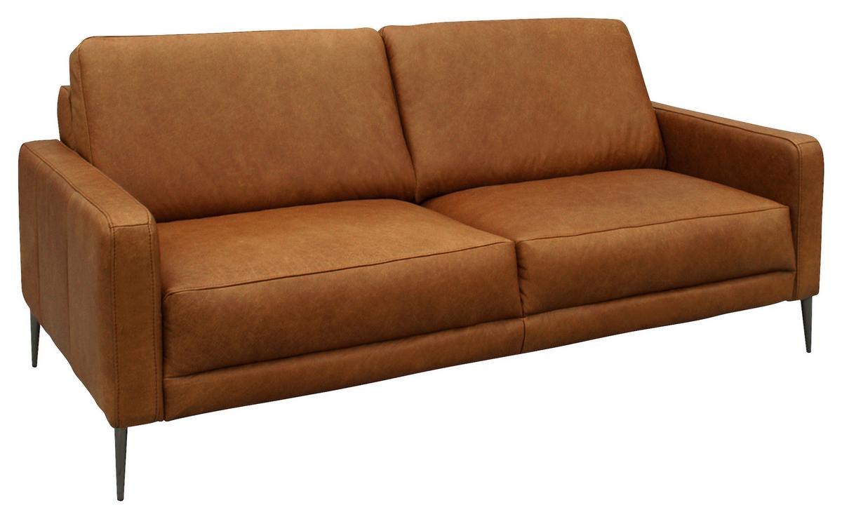 2-Sitzer-Sofa Spring, Cognac 157 cm - Cognac/Schwarzchrom, Design, Leder (157/85/92cm) - Livetastic