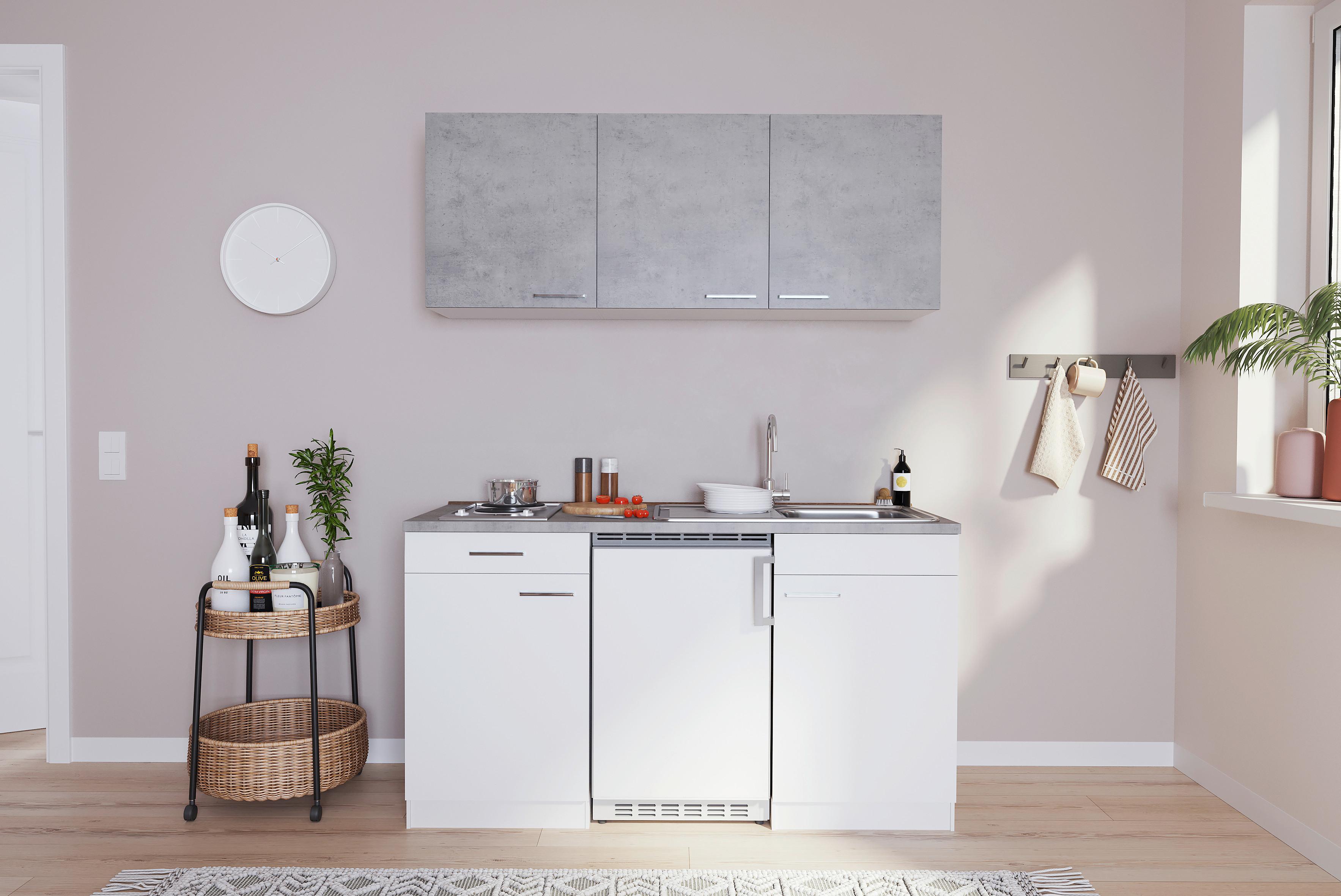Miniküche mit Kühlschrank und Kochfeld B: 150 cm Grau/Weiß - Weiß/Grau, KONVENTIONELL, Holzwerkstoff (150cm) - Respekta