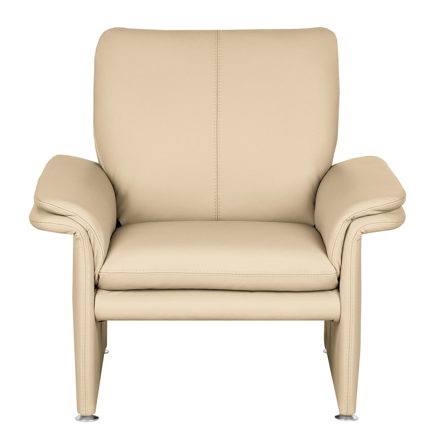 Sessel Comodo Echtleder Beige B: 93 cm - Beige/Silberfarben, Design, Leder (93/90/88cm) - Livetastic