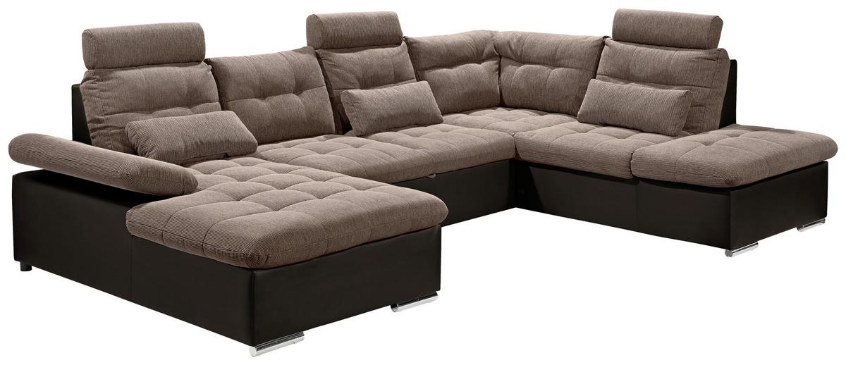 Wohnlandschaft Jakarta U Dunkel/hellbraun - Hellbraun/Dunkelbraun, MODERN, Holzwerkstoff/Textil (170/324/218cm) - MID.YOU