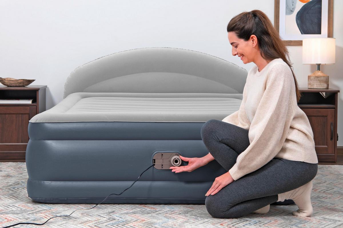 Luftbett Leon 229x152x84 cm Bis 300kg, inkl. Pumpe - Dunkelblau/Grau, KONVENTIONELL, Kunststoff/Metall (229/152/84cm) - Bestway