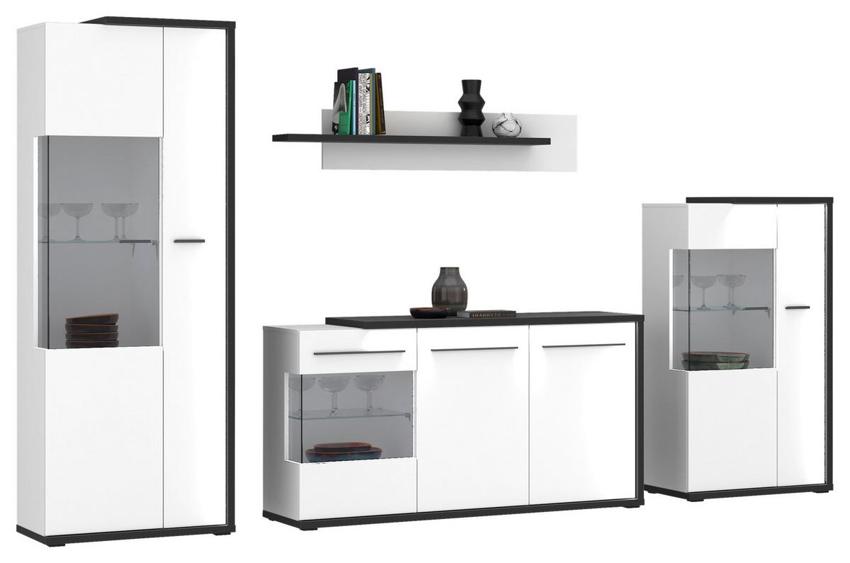 Wohnwand Ambiente Plus Anthrazit/ Weiß B: 300,2 cm - Weiß Hochglanz/Anthrazit, MODERN, Glas/Holzwerkstoff (300,2/199,1/53,6cm)