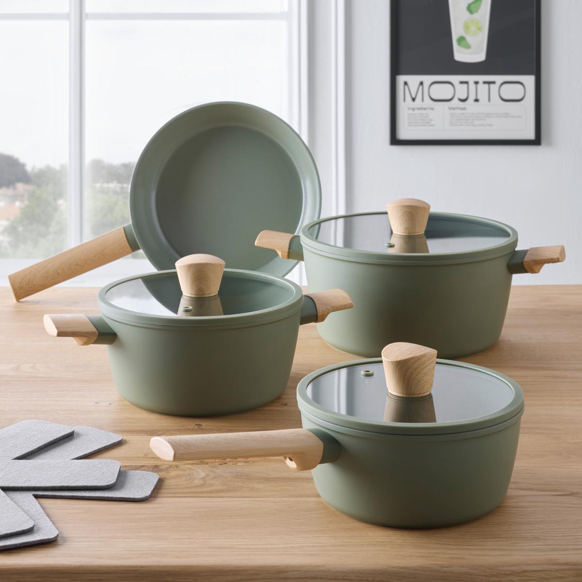 Sada hrnců MICHAEL - zelená/čiré, Moderní, kov/plast - Mömax