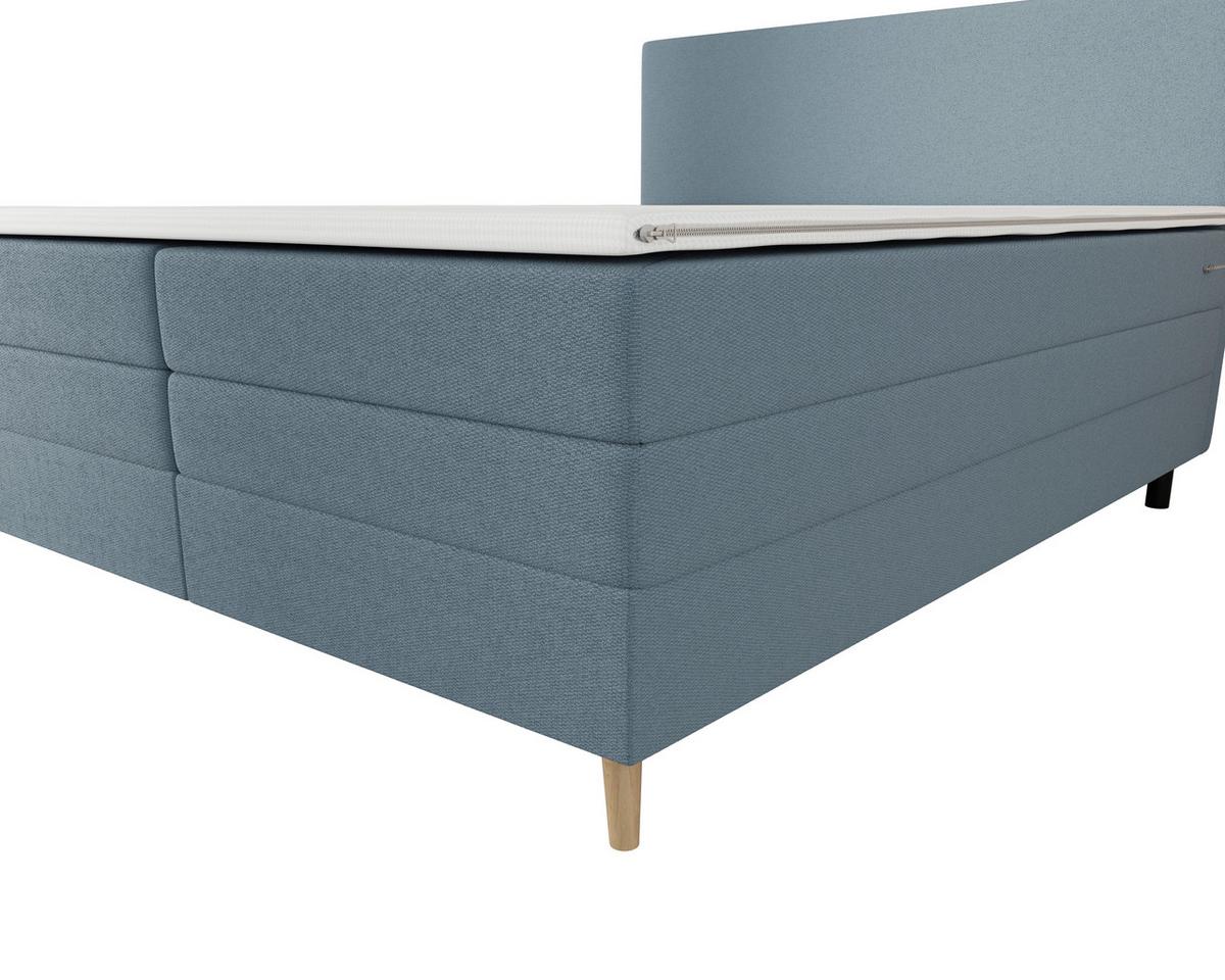 Boxspringbett mit Topper Taro blaugrau, 180x200cm - Blaugrau/Schwarz, KONVENTIONELL, Textil/Metall (180/200cm)