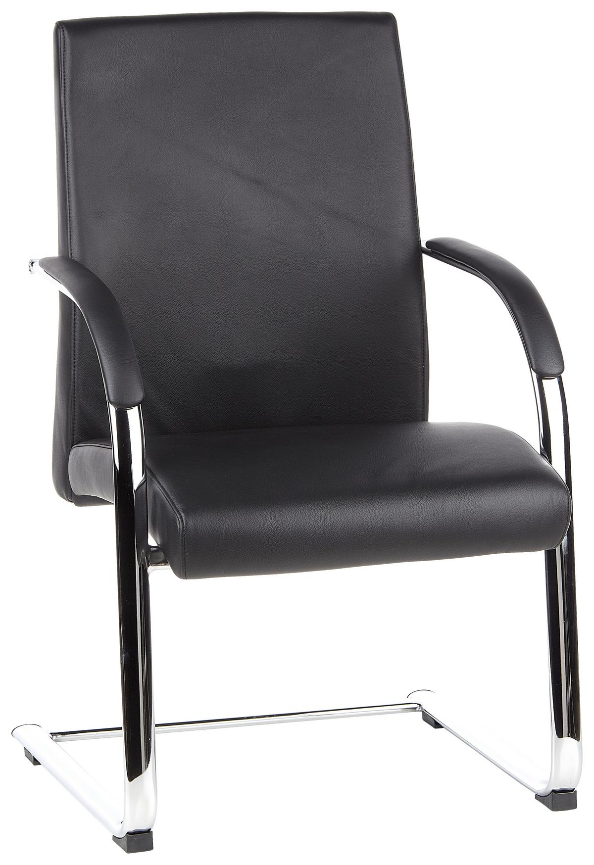 Besucherstuhl Barolo V Schwarz - Schwarz/Alufarben, MODERN, Leder/Textil (60/101/49cm) - MID.YOU