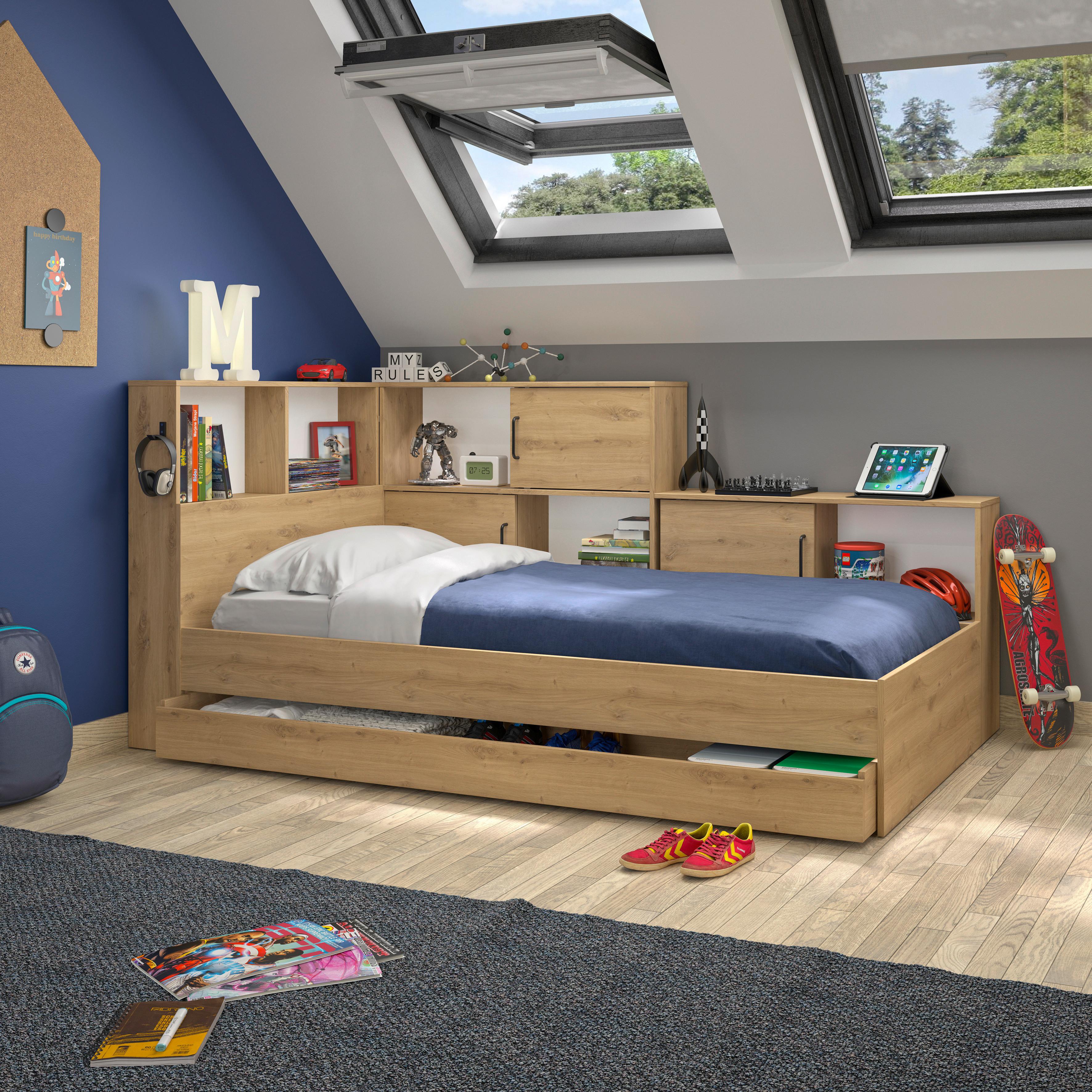 Stauraumbett Erwan - Eiche Artisan/Weiß, MODERN, Holzwerkstoff (90/200cm) - MID.YOU