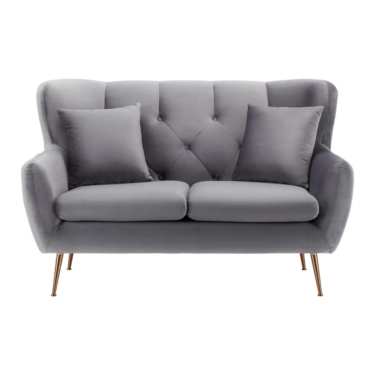 Sametová pohovka LINUS světlešedá - světle šedá/barvy zlata, Moderní, kov/dřevo (148/95/93cm) - Bessagi Home