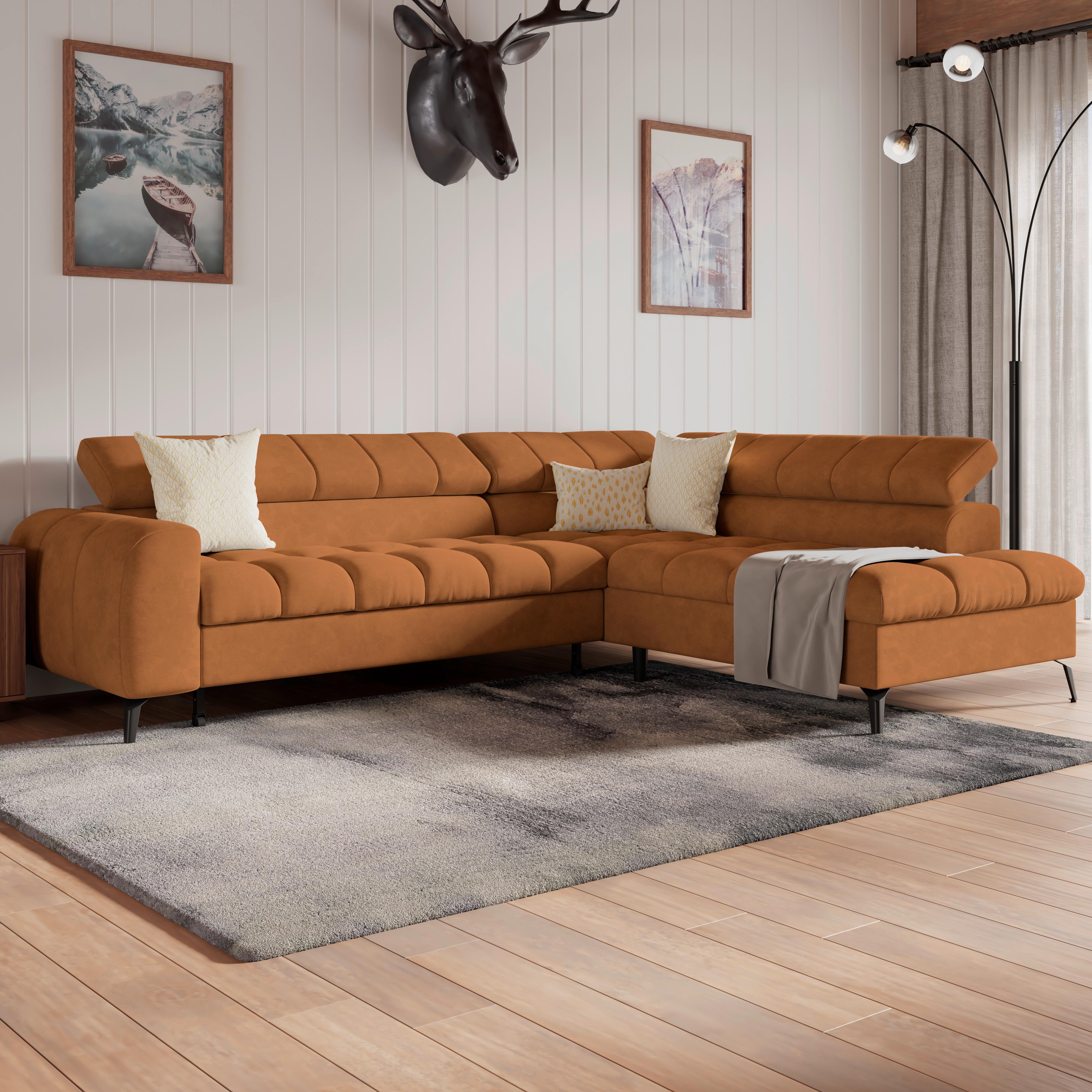 Ecksofa Volf Rechts New Rostfarben, S: 261x203 cm - Rostfarben/Schwarz, Trend, Kunststoff/Textil (261/203cm)