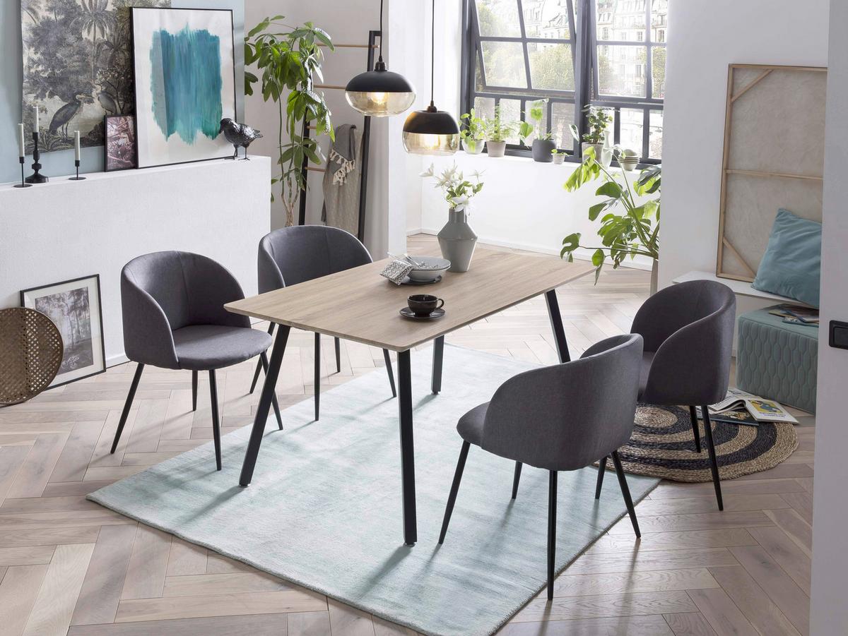 Armlehnstuhl-Set Webstoff Dunkelgrau, B: 63cm - Dunkelgrau/Schwarz, Design, Textil/Metall (63/84/53cm) - Livetastic