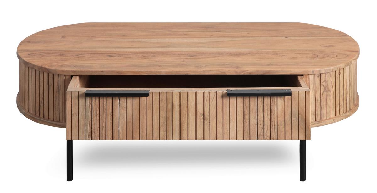 Couchtisch Kunja Akazie Massiv, B: 118 Cm - Schwarz/Akaziefarben, Trend, Holz/Metall (118/40/60cm)