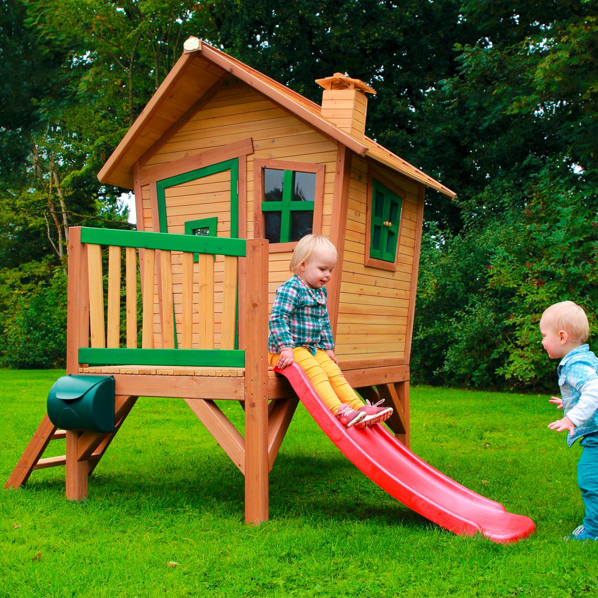 Spielhaus Natur, Rot L: 177 B: 264 H: 203 - Rot/Braun, LIFESTYLE, Holz/Kunststoff (177/264/203cm)