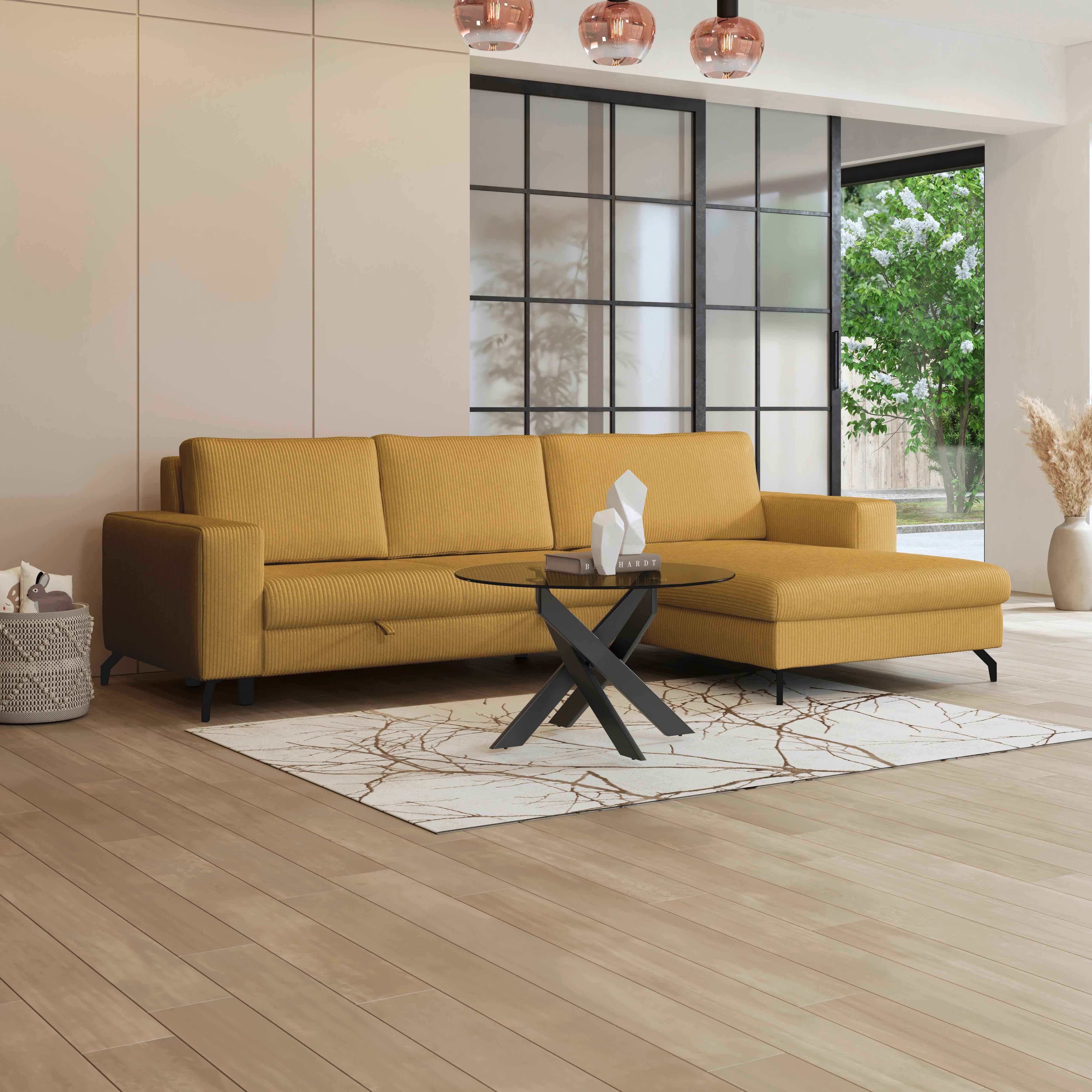 Ecksofa mit Bettkasten Cloud Senfgelb Cord 290x178 cm - Senfgelb, Trend, Textil (290/178cm)