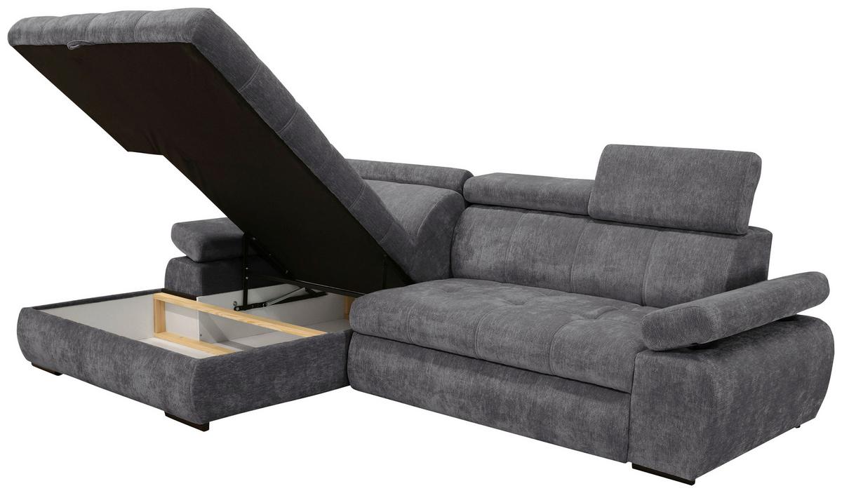 Rohová sedačka VEGAS, ľavá, tmavosivá ženilka - čierna/tmavosivá, Design, drevo/textil (173/294cm)
