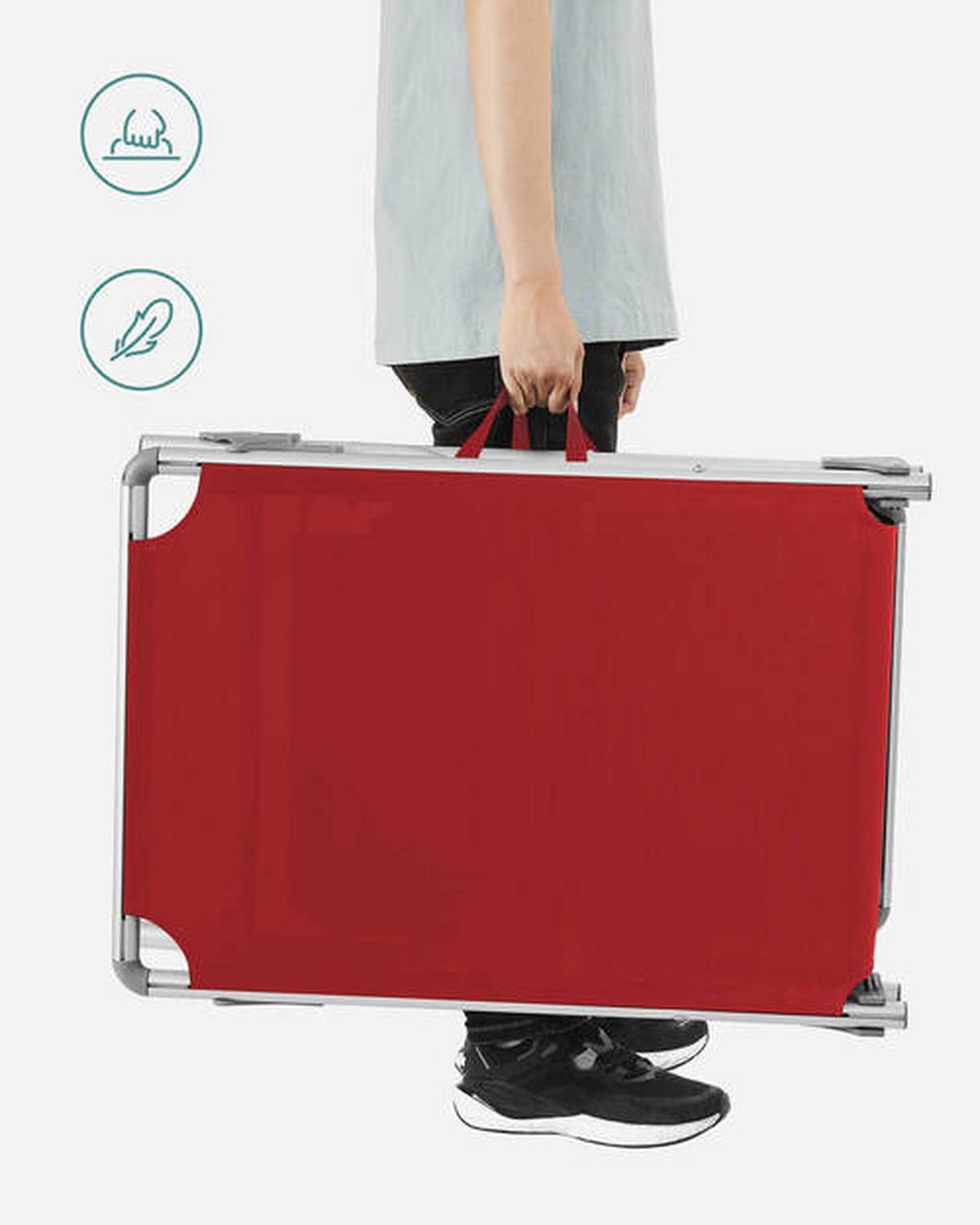 Gartenliege Rot Alufarben Inkl. Sonnendach, B: 55 Cm - Rot/Alufarben, MODERN, Textil/Metall (55/31/193cm) - Modante